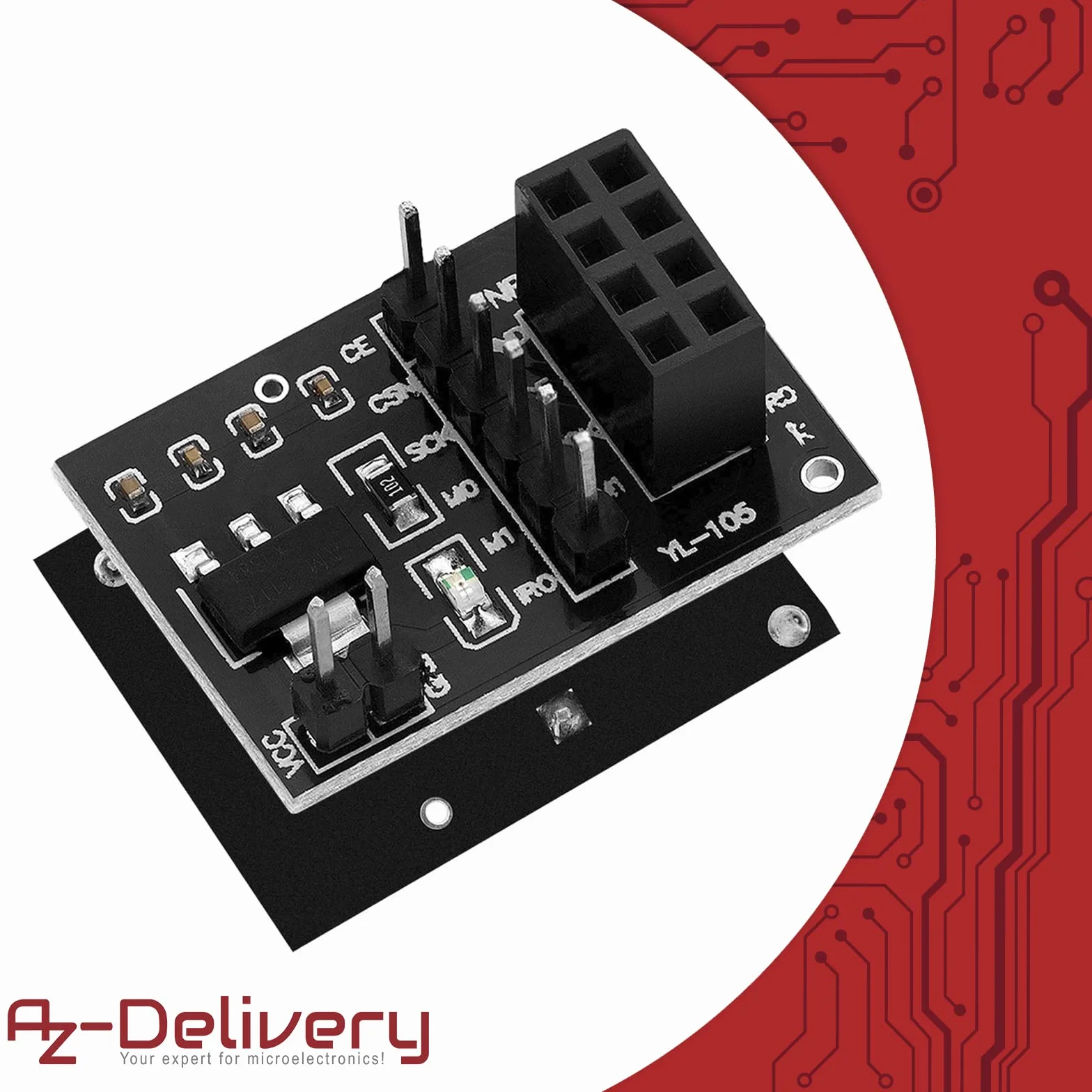 AZDelivery 3 x Adapter Compatible with NRF24L01 do bezprzewodowego modułu nadawczo-odbiorczego RF 2,4 GHz 3,3 V z 8 pinami