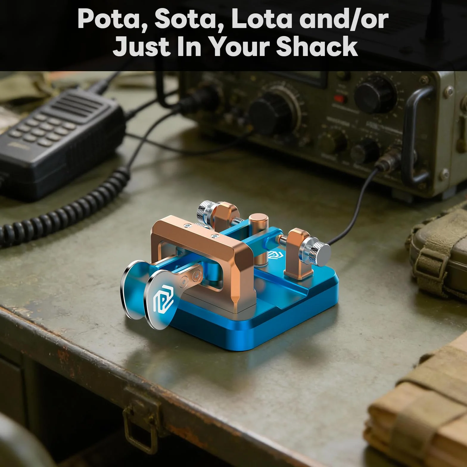PUTIKEEG cw klucz morse'a, klucz telegraficzny, amatorskie radio cw keyer,klawiatura telegramowa, nadajnik alfabetu morse'a, ham radio przycisk klucz morse'a (niebiesko-złoty)