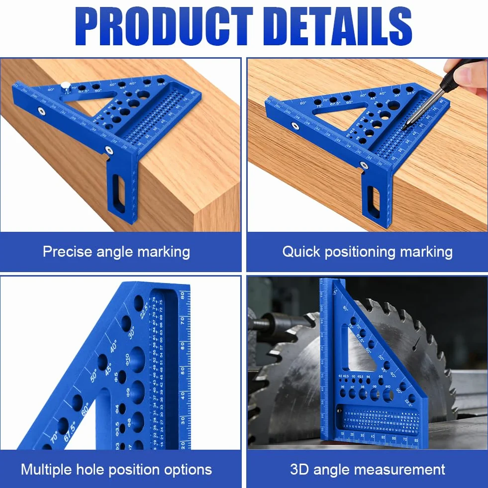 Flintronic 3D Wielokątny Kątownik Stolarz, 22,5-90° Przenośnik Kątowy Ze Stopu Aluminium, 120mm Precyzyjne Narzędzia Do Obróbki Drewna, Trójkątna Linijka Ukośna dla Stolarza Inżyniera