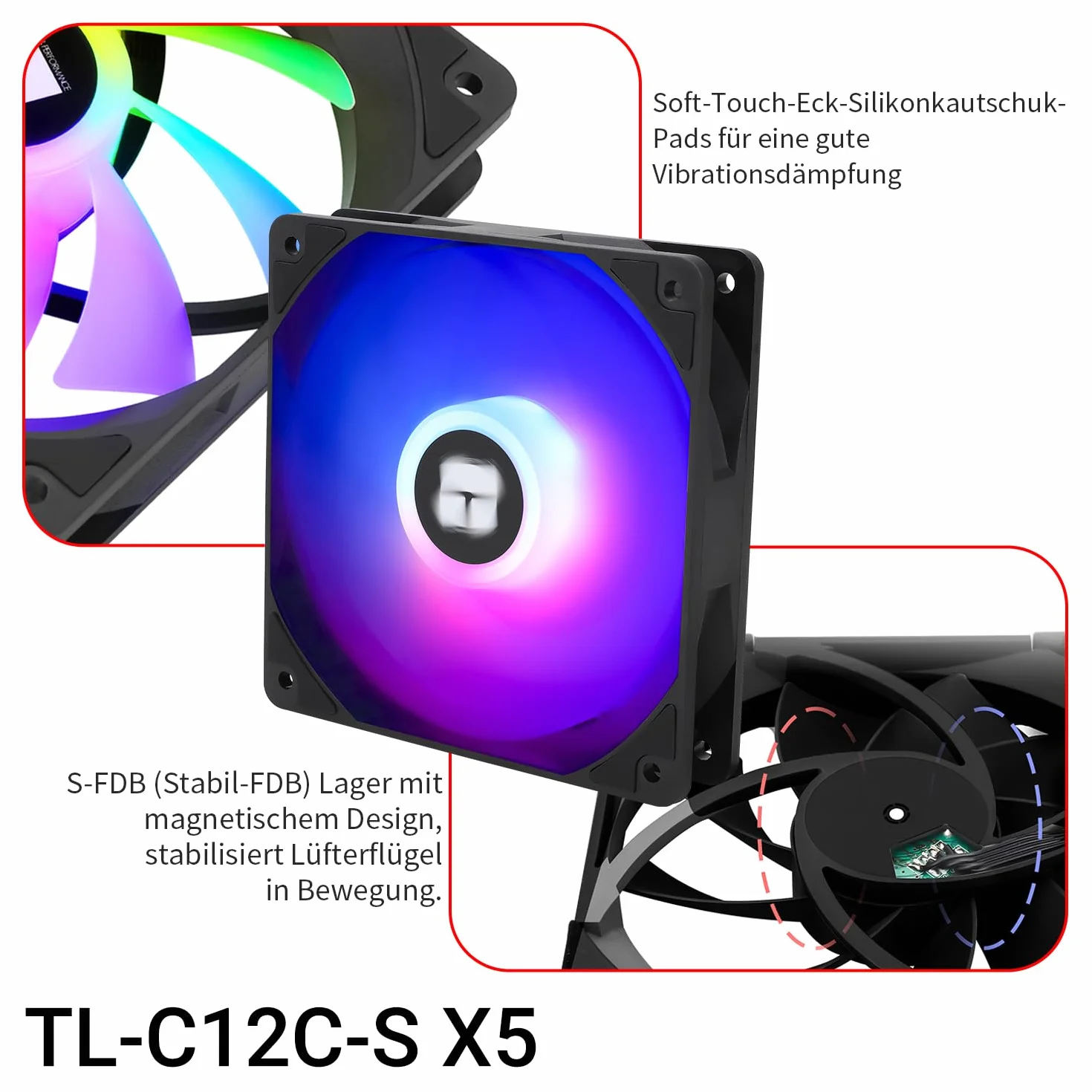 Thermalright TL-C12C-S X5 120 mm CPU PWM ARGB Wentylator Czarny 5 sztuk
