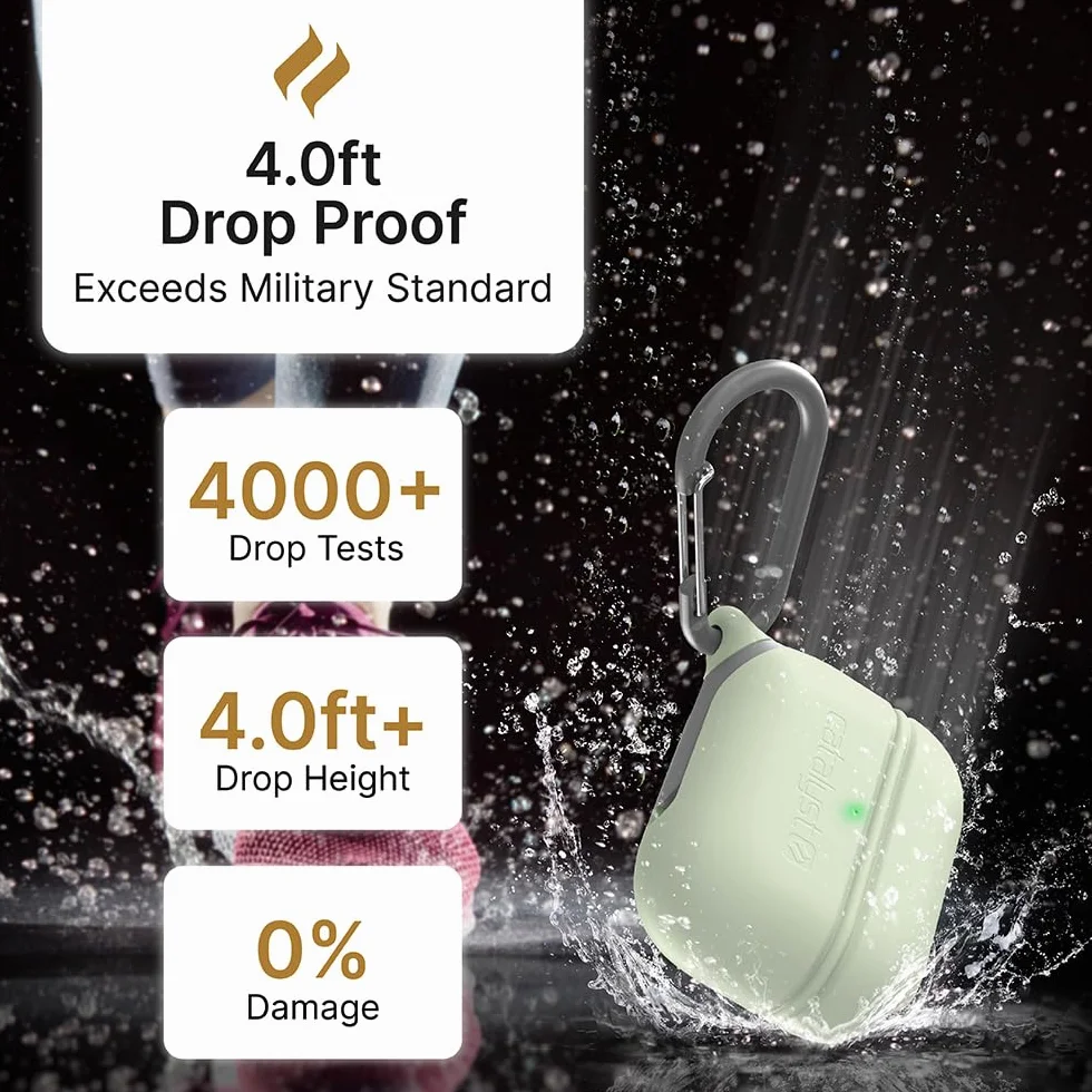 Catalyst Wodoodporna obudowa do AirPods Pro (1. i 2. generacji), silikon ochronny, ładowanie bezprzewodowe, karabińczyk, odporne na wstrząsy - akcesoria Apple - Glow in the Dark
