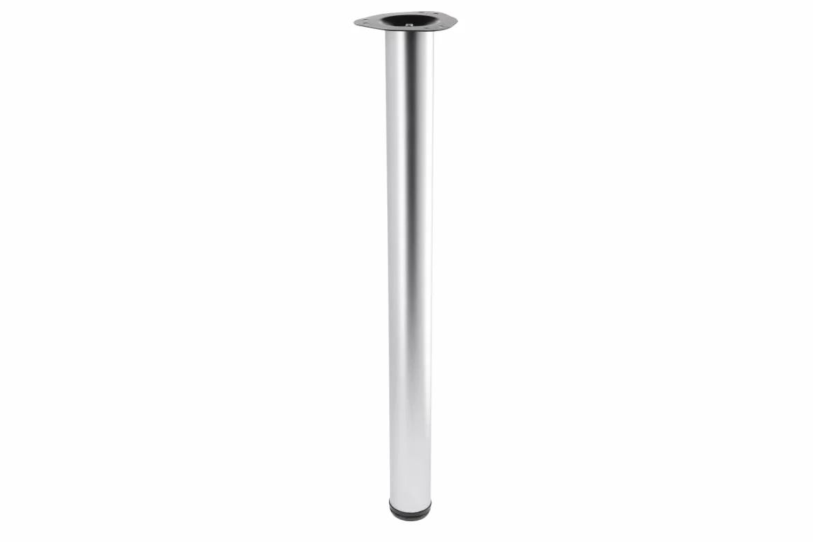 GTV Podstawa meblowa S6 – Ø 60 mm, wys. = 820 mm, wygląd aluminium, regulacja wysokości 20 mm, noga stołu ze stali z płytą montażową 127 mm do blatu stołu, biurka, mebli kuchennych