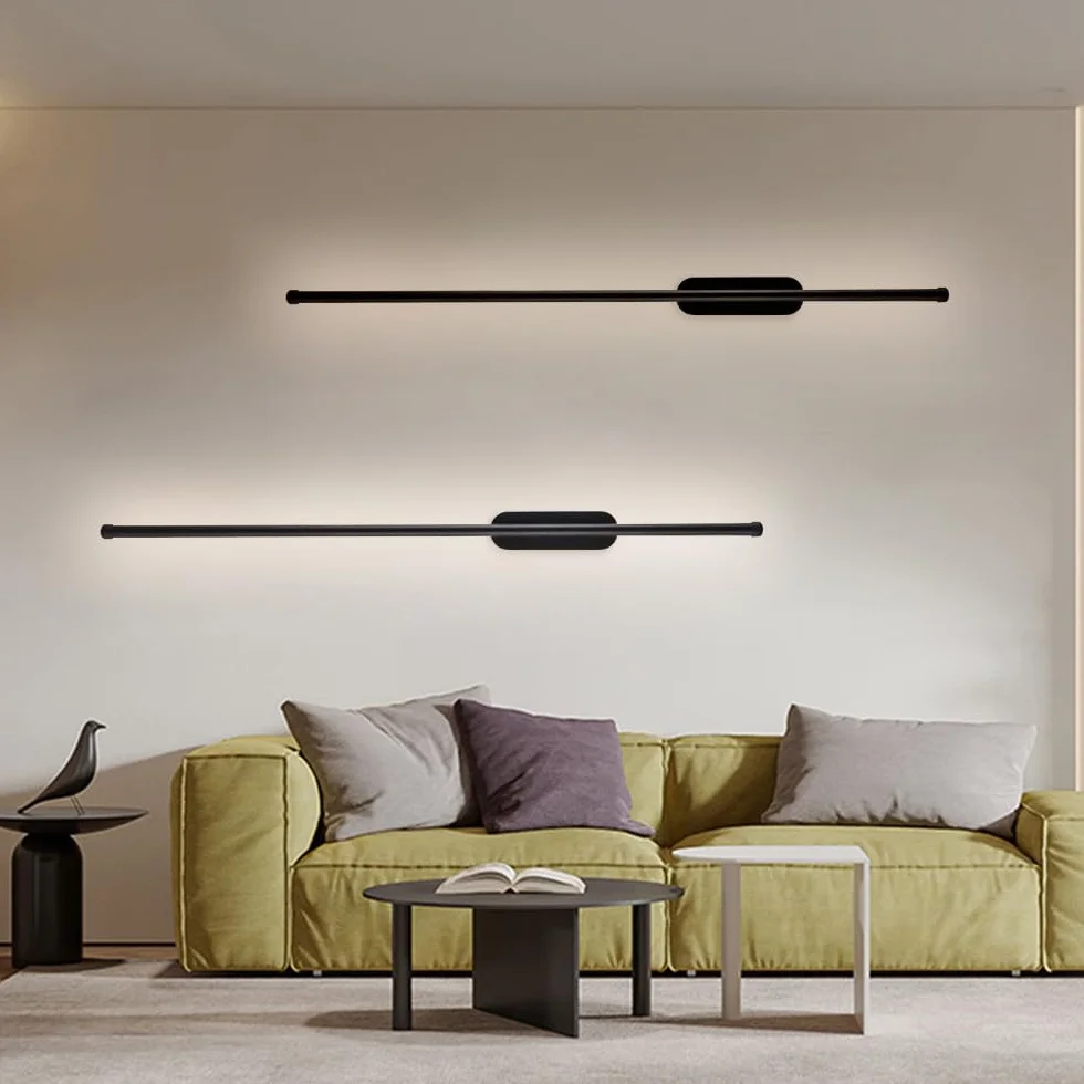 Czarna minimalistyczna ścienna lampa LED z długą rurką, liniowa oprawa do salonu, sypialni, strefy nocnej, pralni wewnętrznej