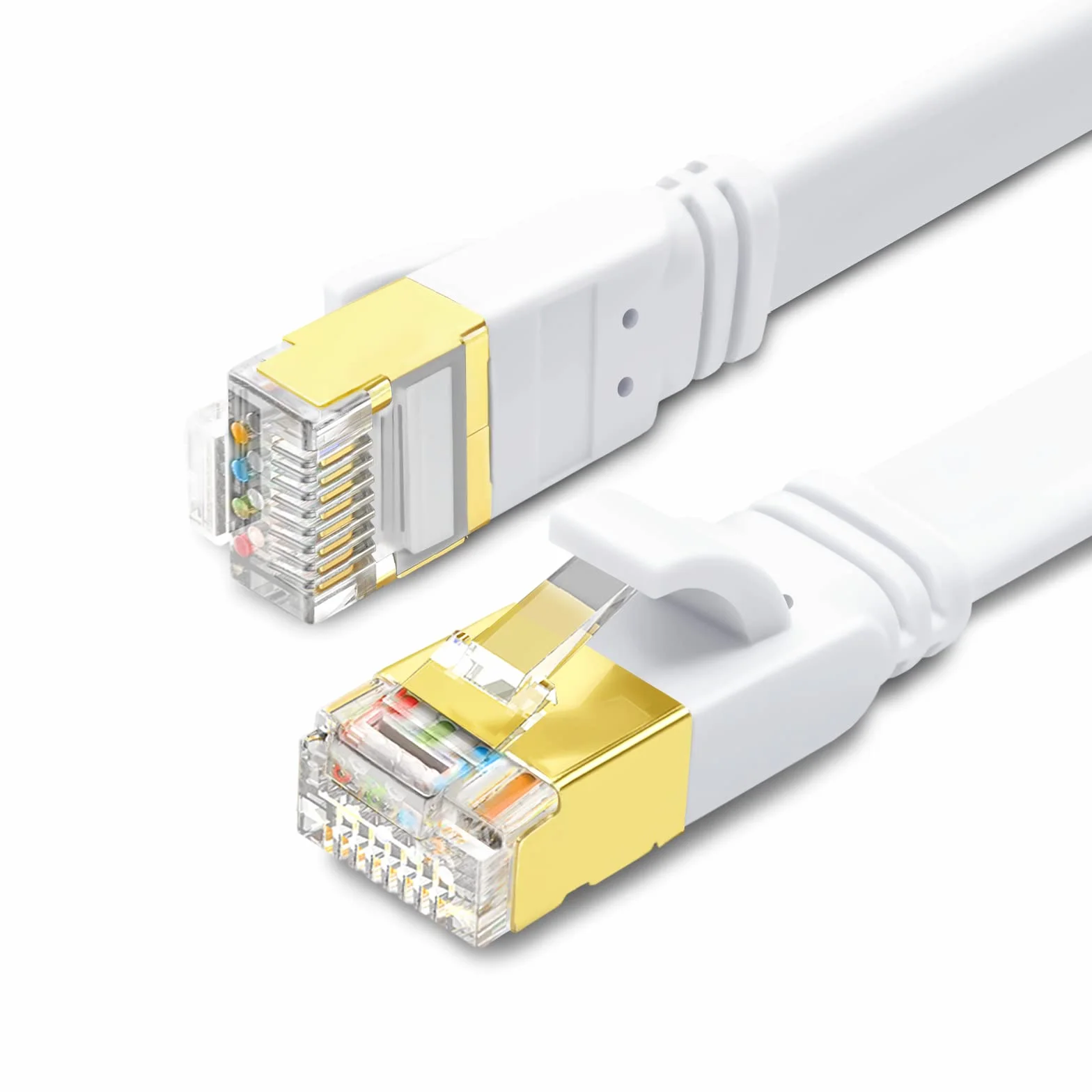Yauhody Kabel Ethernet Cat 8 0.5m 2 sztuk, Kabel Sieciowy 40Gb/s 2000MHz S/FTP RJ45 Szybki Ekranowany Cable Internetowy Cat8 Plaski do Modemu, Przełączników, Router, TV, PC, PS5 (Biały)