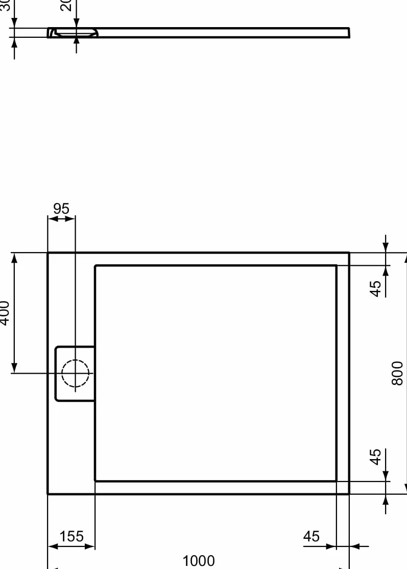 Ideal Standard Ultra Flat S i.life, brodzik prysznicowy, prostokątny, 100 x 80 cm, krótki boczny, matowe wykończenie o wyglądzie kamienia, biały