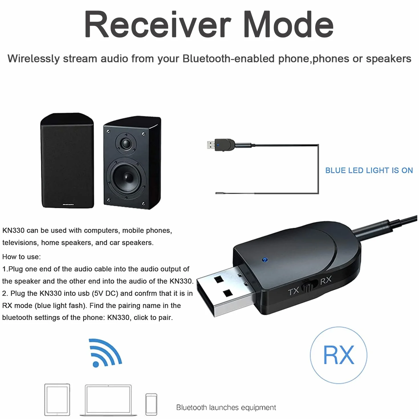 Adapter Bluetooth 5.0 USB 2 w 1 nadajnik z 3,5 mm AUX zasięg 10 m