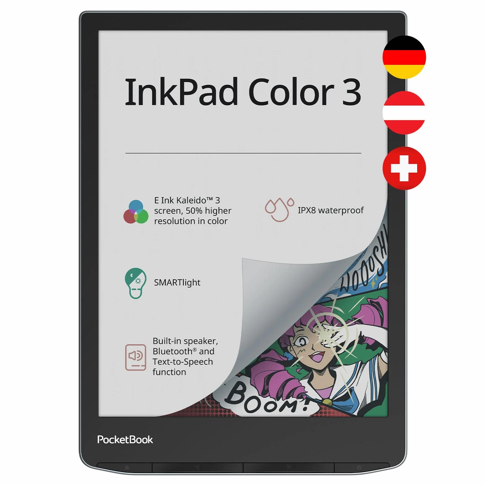 PocketBook InkPad Color 3 eReader szary 8" pamięć 32 GB Bluetooth ochrona przed wodą