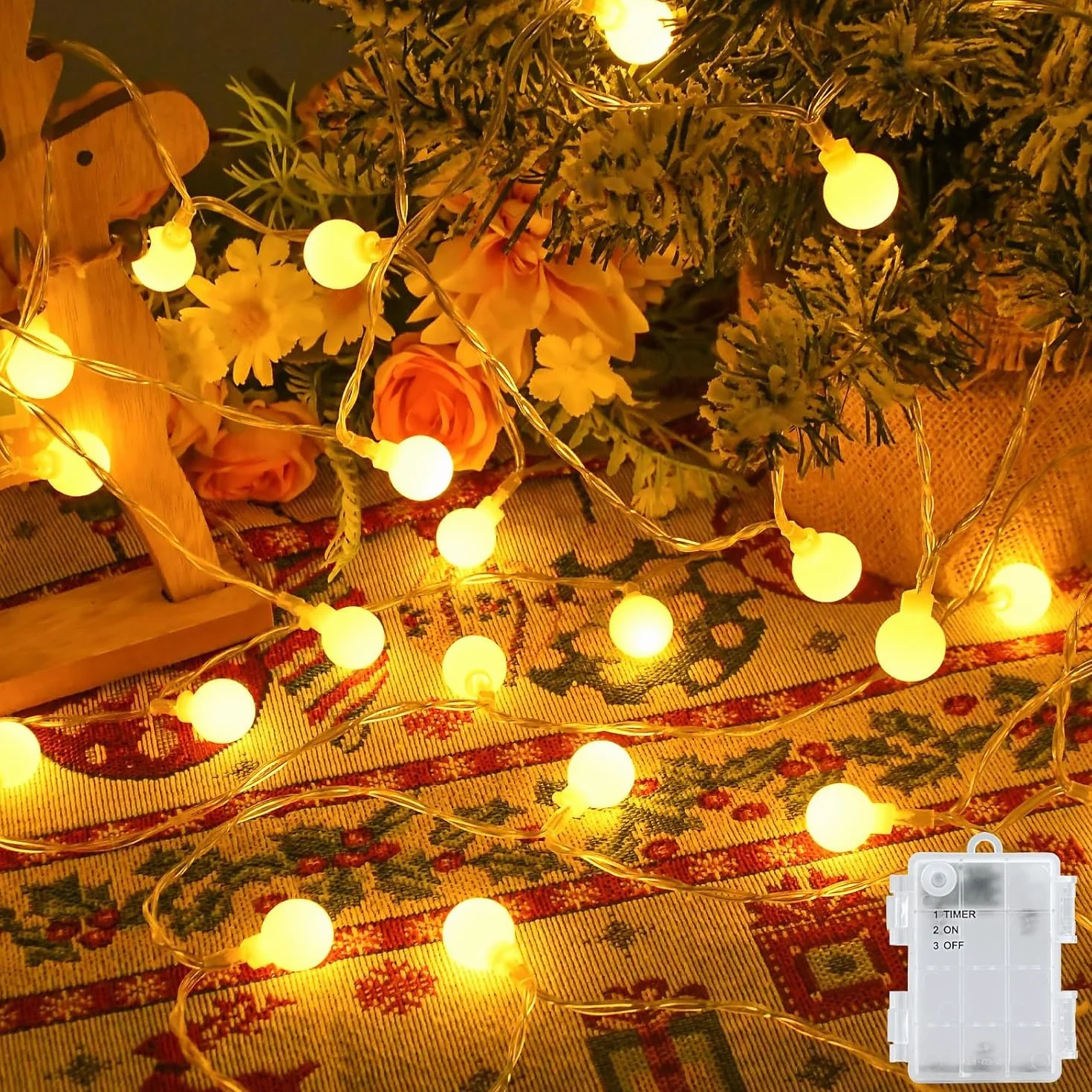 cshare Łańcuch świetlny LED na zewnątrz, 6 m, 40 diod LED, łańcuch świetlny z timerem, wodoszczelność IP65, do ogrodu, na kemping, Boże Narodzenie, do dekoracji wewnątrz i na zewnątrz, ciepła biel