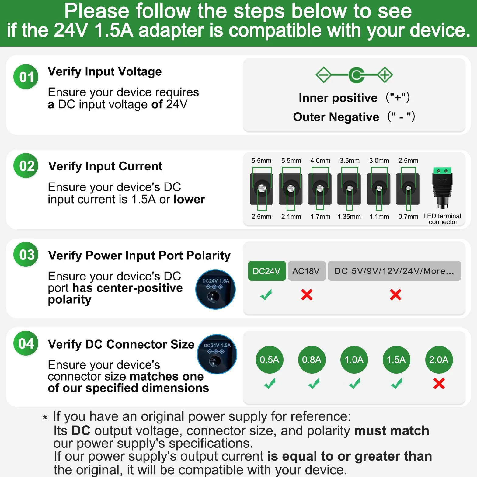 Zasilacz sieciowy 24 V, 1,5 A, 100~240 V, DC 24 V, 1,5 A, 24 VDC, 1500 mA, 1000 mA, 800 mA, 600 mA, 400 mA, 200 mA, adapter do taśm LED, kamer monitoringowych