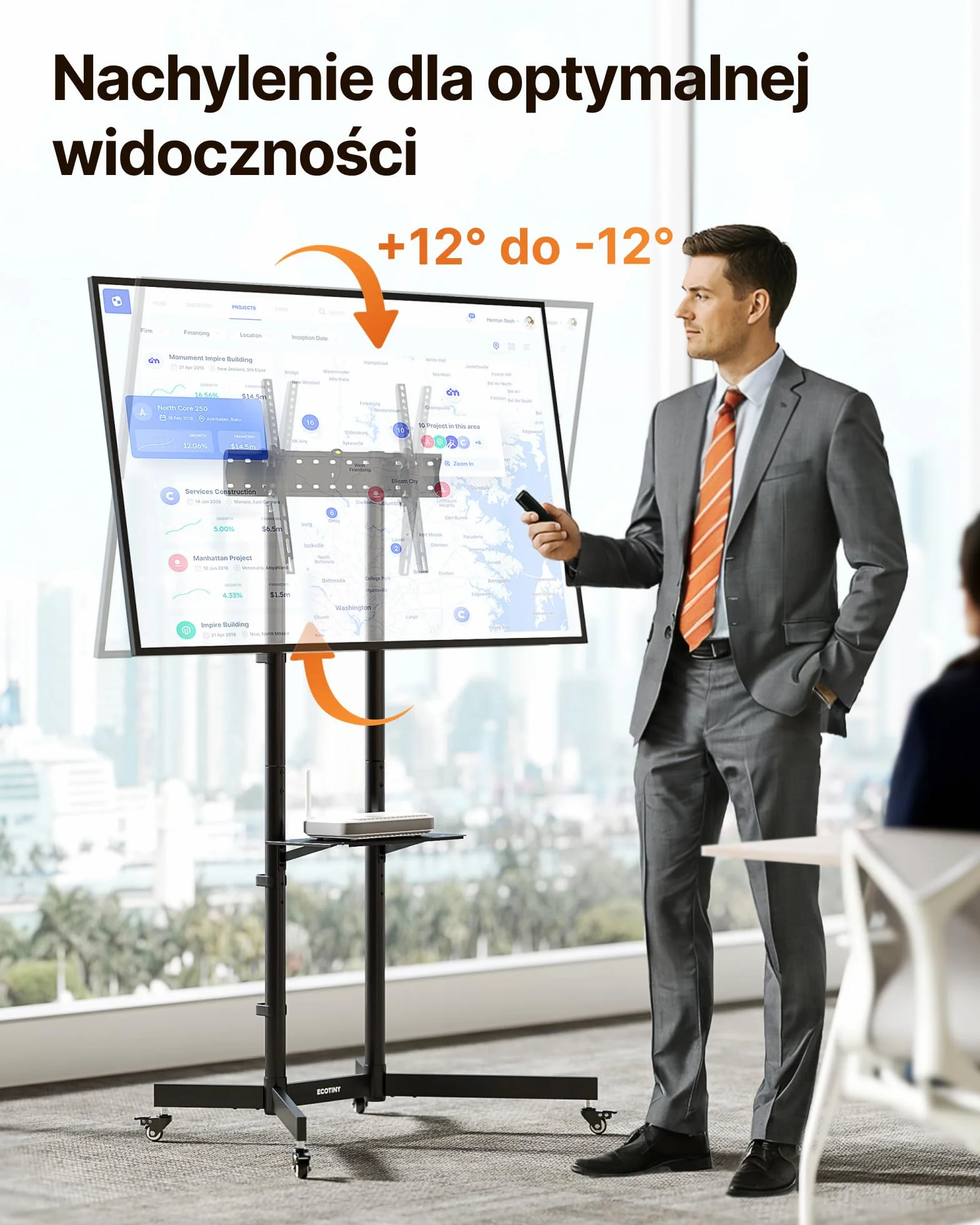Stojak na telewizor mobilny 32-85 cali udźwig 70 kg VESA 600x400 z półką