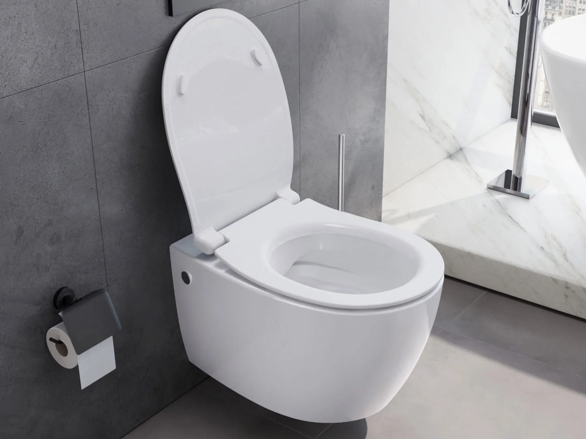 Aqua Bagno | Wisząca WC bez krawędzi spłukiwania z duroplastu Softclose, biała ceramiczna toaleta, spłukiwacz do spłukiwania, długość 51 cm