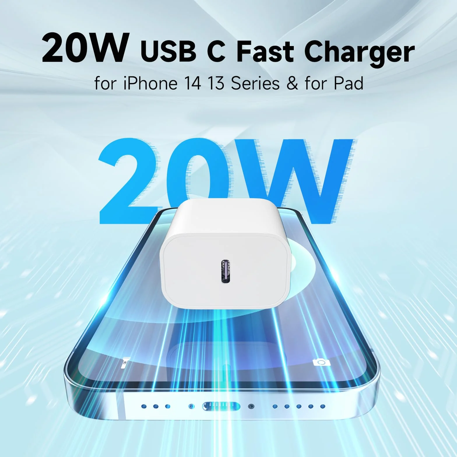 20W USB C Ładowarka PD3.0 Szybka Ładowarka z Kablem Lighting 2m do Phone 14/13/12/11 - Biały