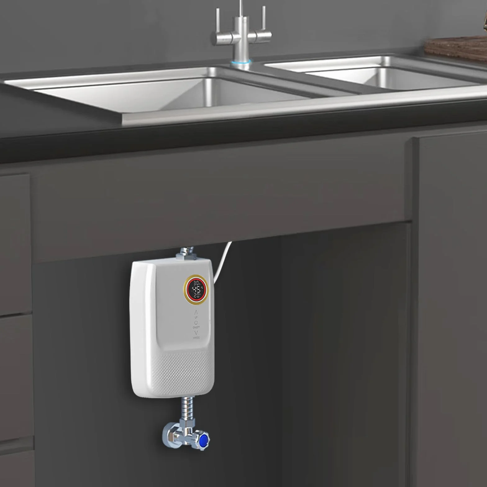 Zbiornik ciepłej wody, bojler 5500 W, 1-5 l/min, podgrzewacz wody, mały pojemnik, elektryczny odporny na ciśnienie podstawki, 30 ~ 55℃, regulowany podgrzewacz przepływowy 13,5 x 6,8 x 19,5