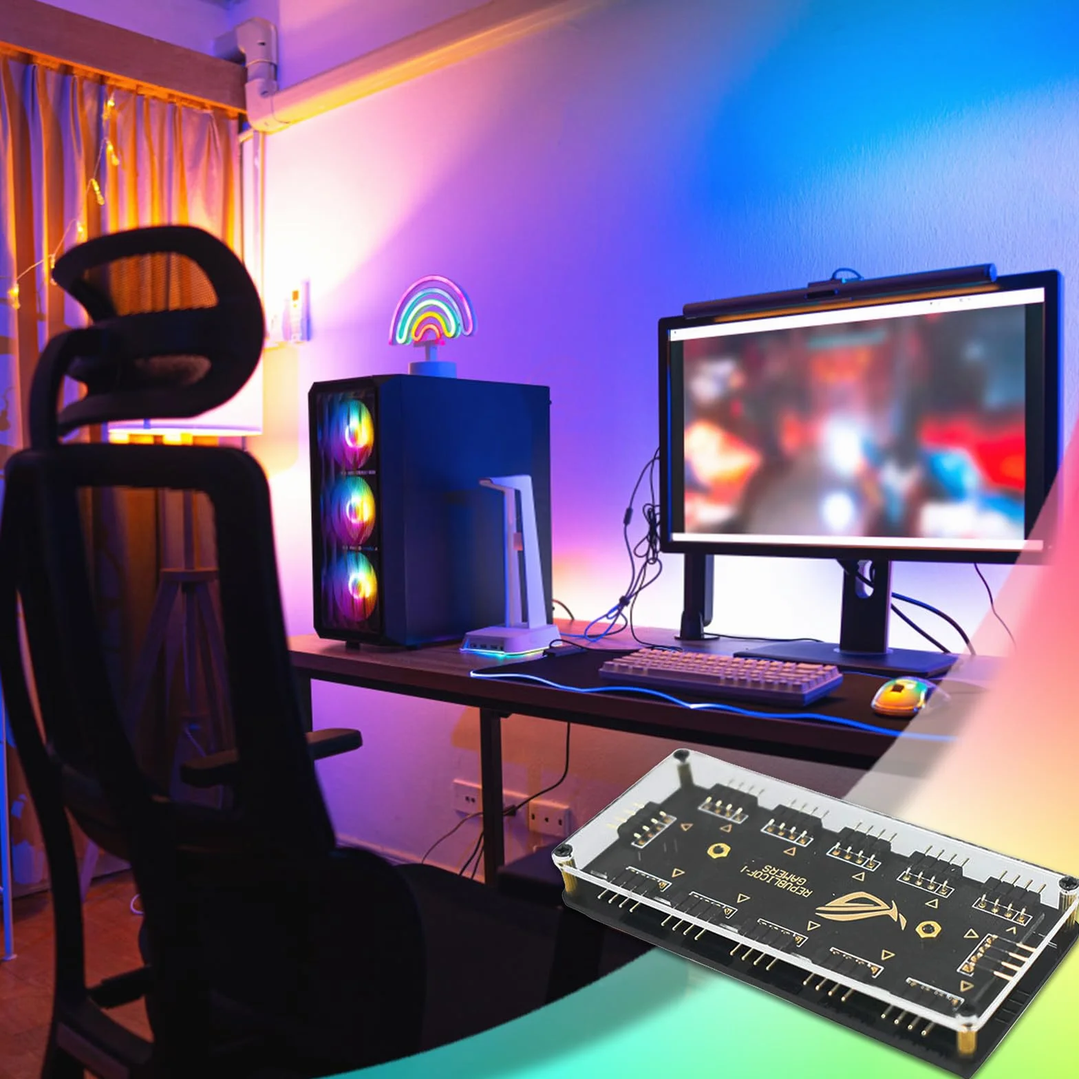 Kontroler RGB HUB 1 do 10 portów 12V 4-pinowy ARGB rozdzielacz z kablem przedłużającym