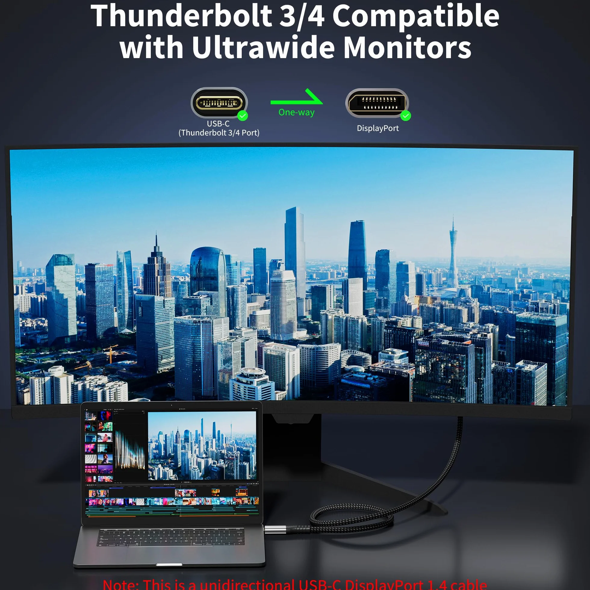 Kabel USB-C na DisplayPort 1.4 3M 8K 60Hz 4K 240Hz HDR VRR Thunderbolt 4/3 kompatybilny z iPhone 17 Pro MacBook Pro