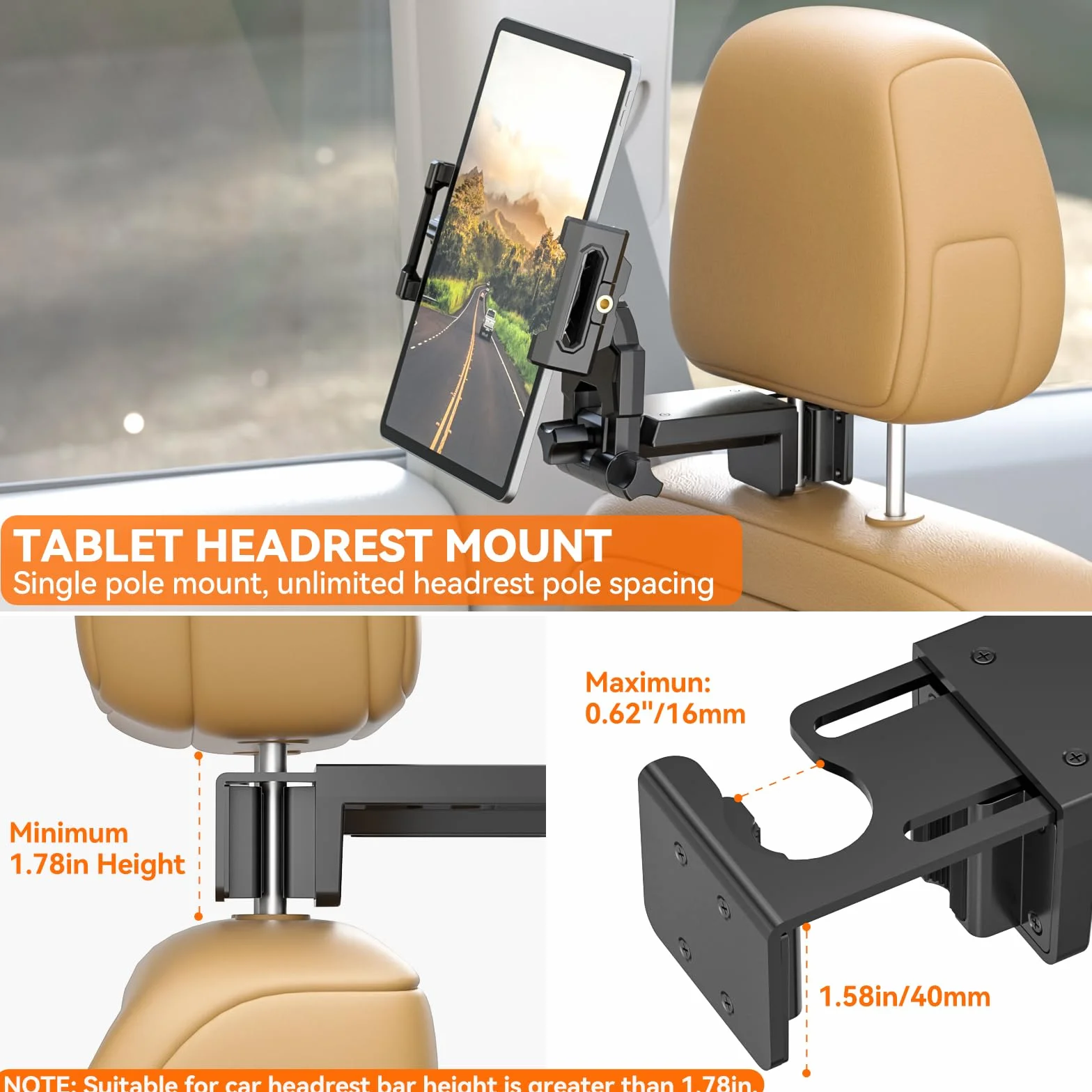 KDD Uchwyt na zagłówek samochodowy, uchwyt na tablet, regulowany 360°, tylne siedzenie dla dzieci i biurka, akcesoria Road Trip Essentials, kompatybilne z iPadem Pro, Air, Switch, Galaxy, telefonem i