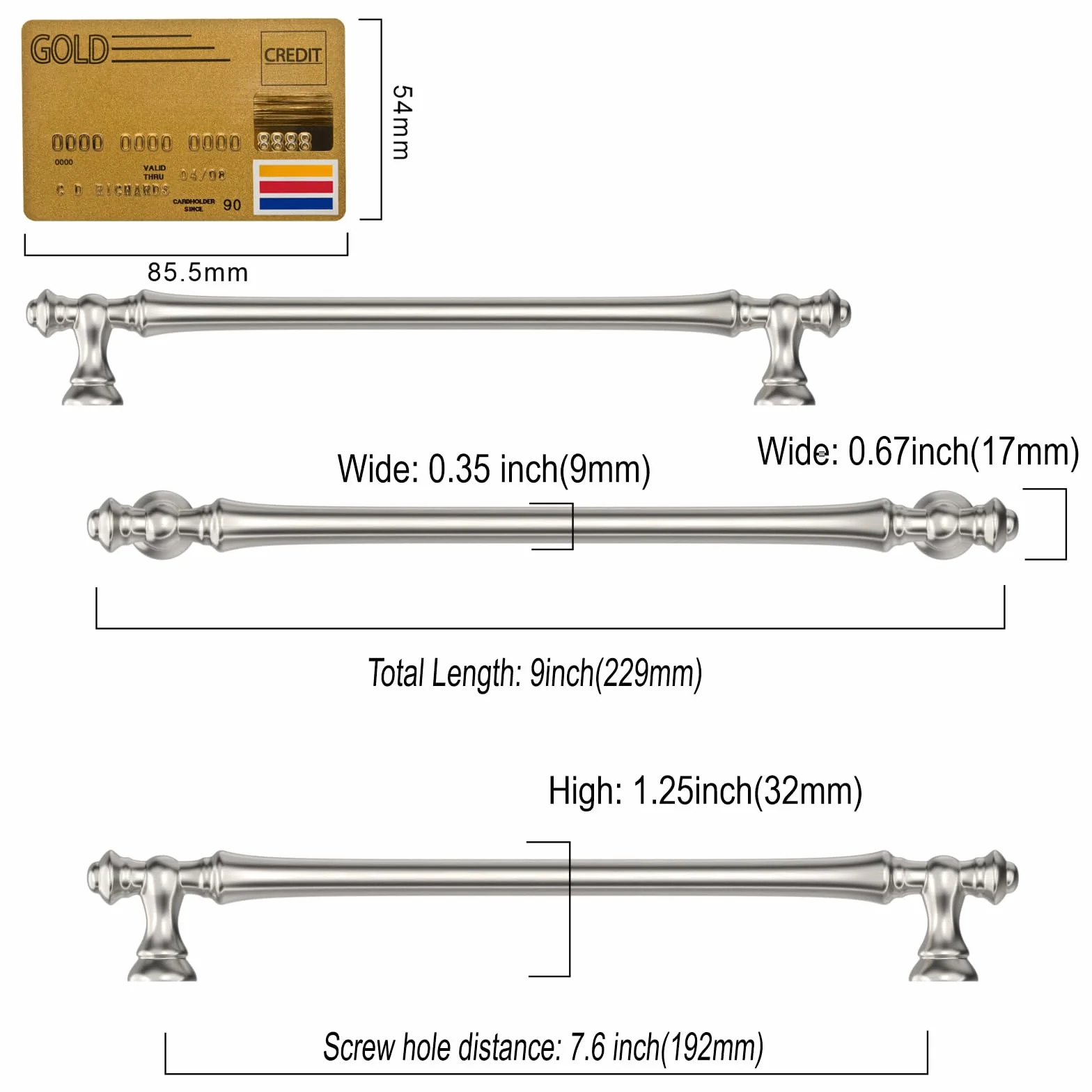 9BUILD 6 sztuk uchwytów do szafek, szczotkowany nikiel, rozstaw otworów: 192 mm, uchwyty do szafek kuchennych, stop cynku, uchwyty meblowe, uchwyty kuchenne, meble do szafek kuchennych, uchwyty drzwi