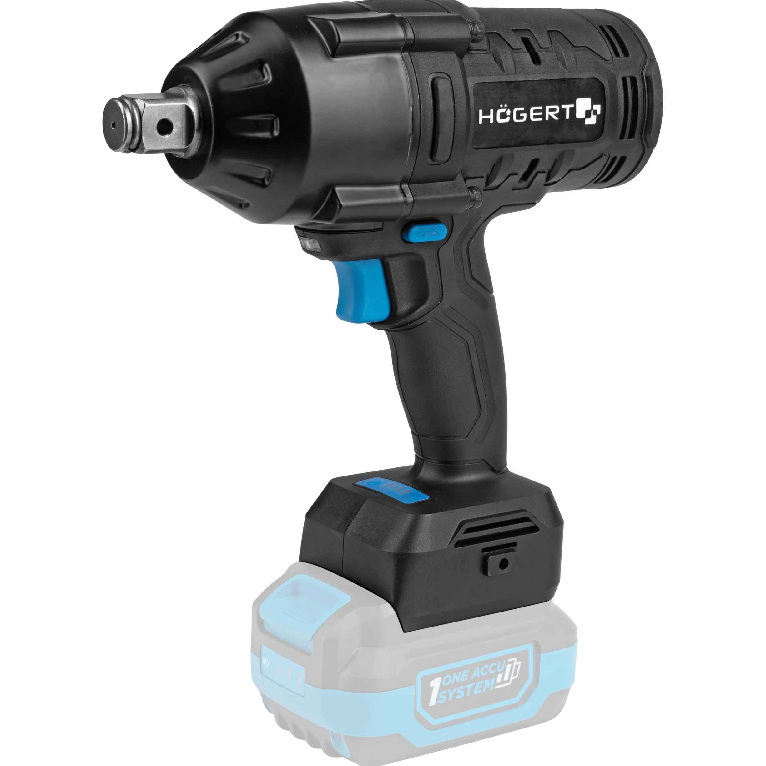 Högert Technik Bezprzewodowa bezszczotkowa wkrętarka udarowa 18 V, 1000 Nm, moment przerwania 1300 Nm, uchwyt czworokątny 3/4", oświetlenie LED, 3-stopniowa regulacja prędkości, bez akumulatora,