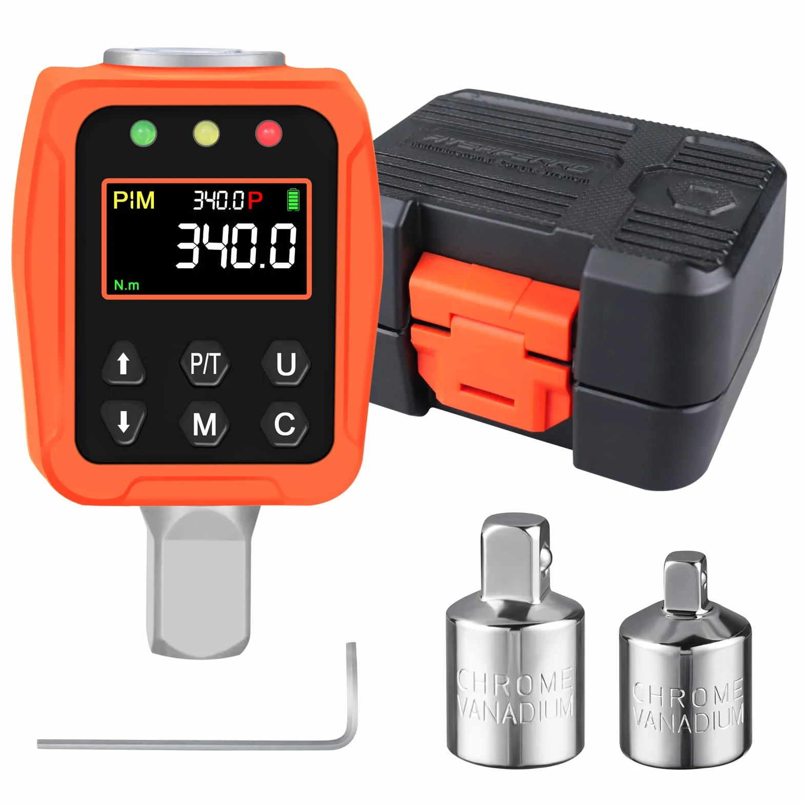 ATsafepro Cyfrowy Przenośnik Momentu 1/2" 17-340 Nm, Klucz Dynamometryczny z Kolorowym Wyświetlaczem LCD i Sygnalizatorem Dźwiękowym, Adaptery 1/4” i 3/8” do Samochodu i Motocykla, Dokładny Pomiar, Pr