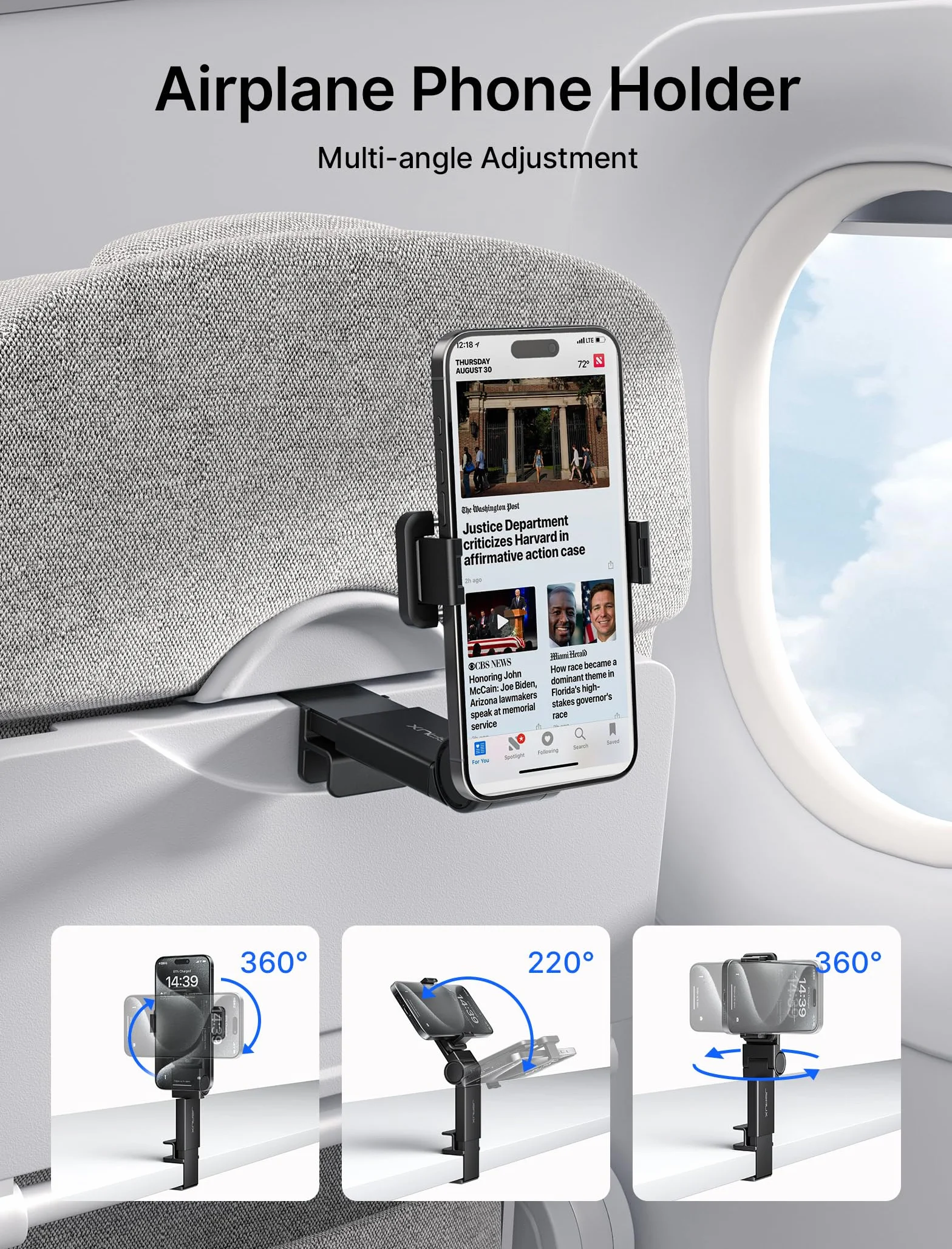 JSAUX Essentials Zestaw 2 Uchwytów na Telefon Komórkowy z Obrótem 360° do Podróży Samolotem