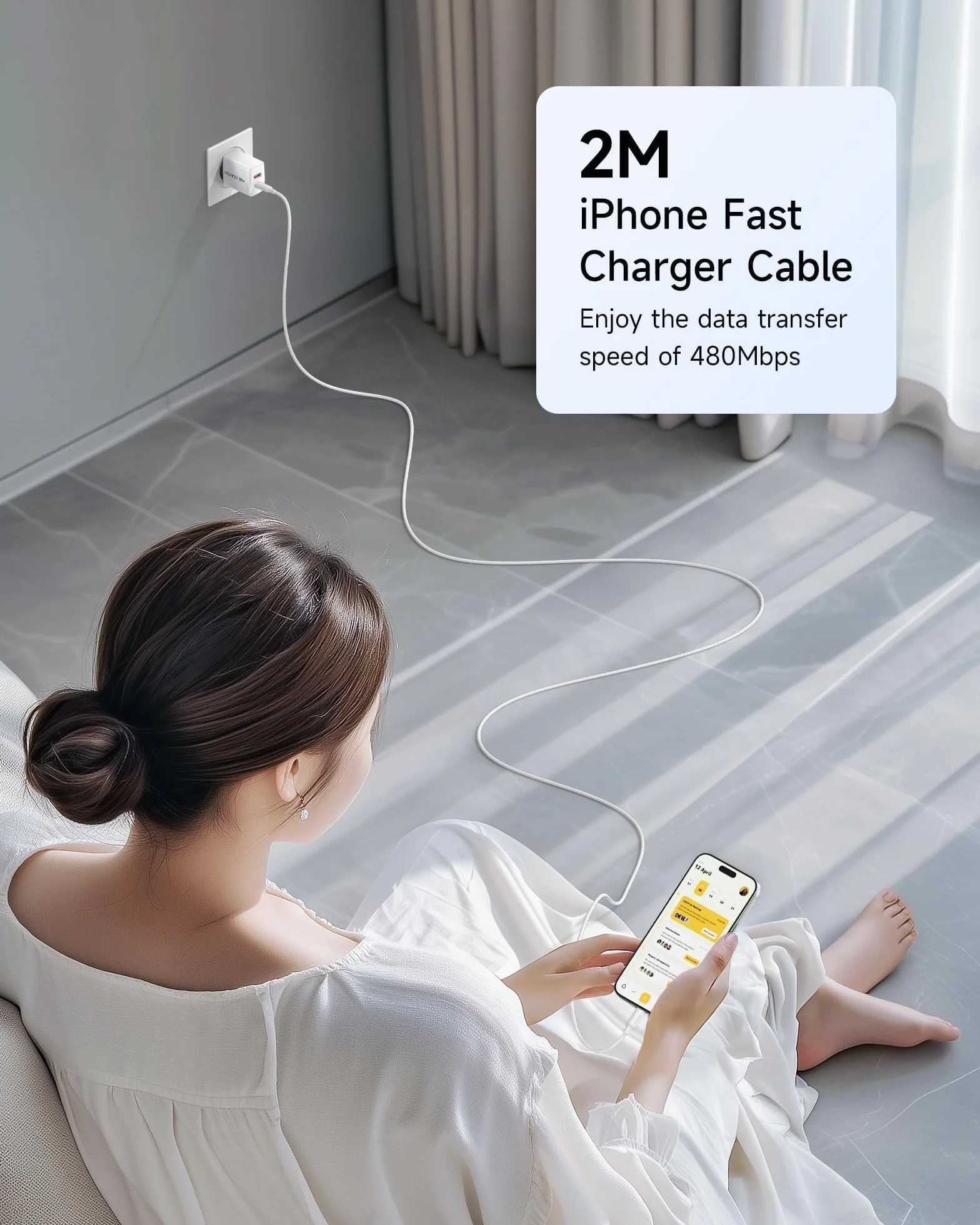 RAVIAD Ładowarka 20W Kabel USB-C na Lightning 2M MFi do iPhone 14 Pro Max 13 Plus 12 11 SE X iPad