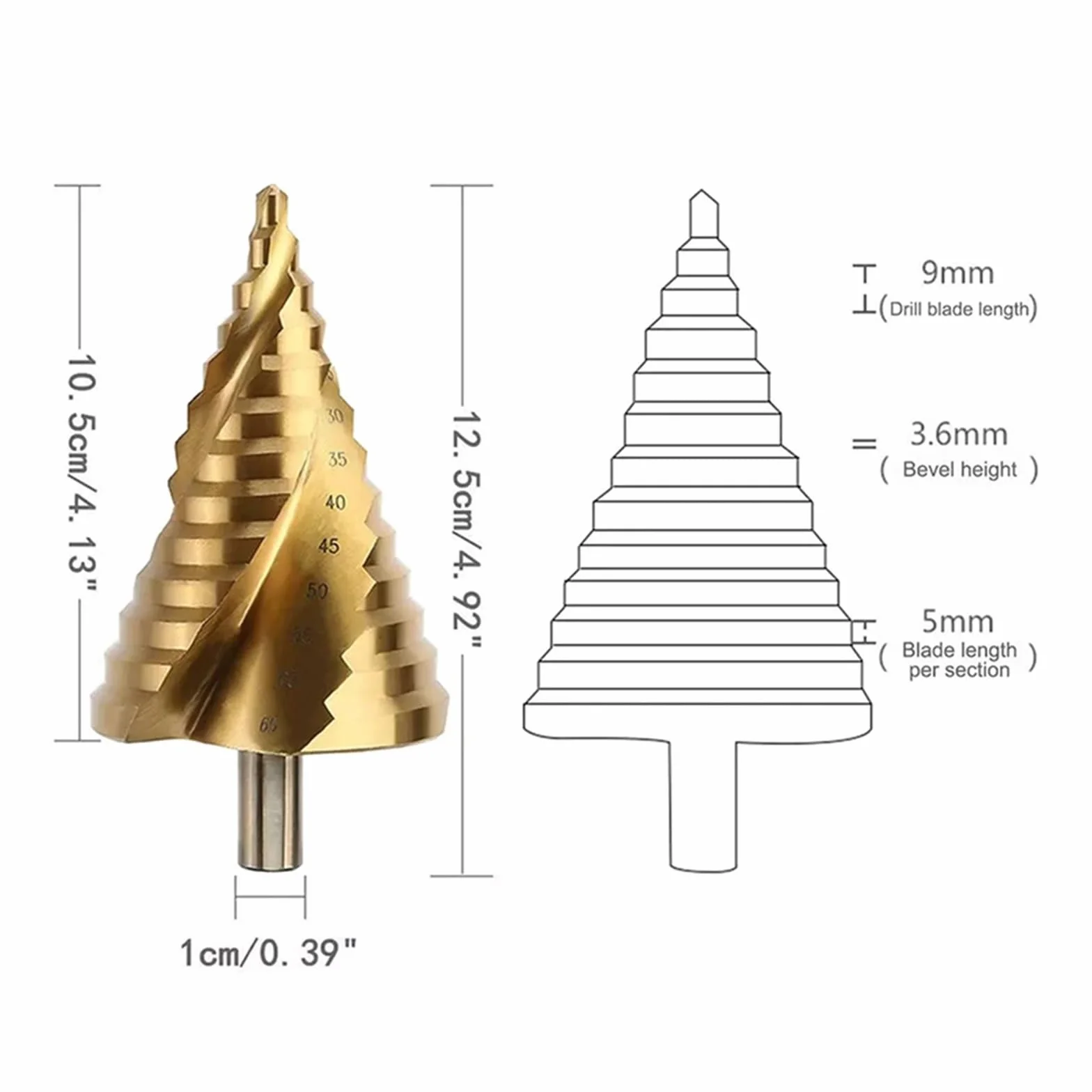 6-65mm wiertło stopniowe Bit spiralny rowek Pagoda Hole Cutter metalowe wiertło stożkowe Bit trójkątny chwyt otwieracz do otworów pokryty tytanem HSS