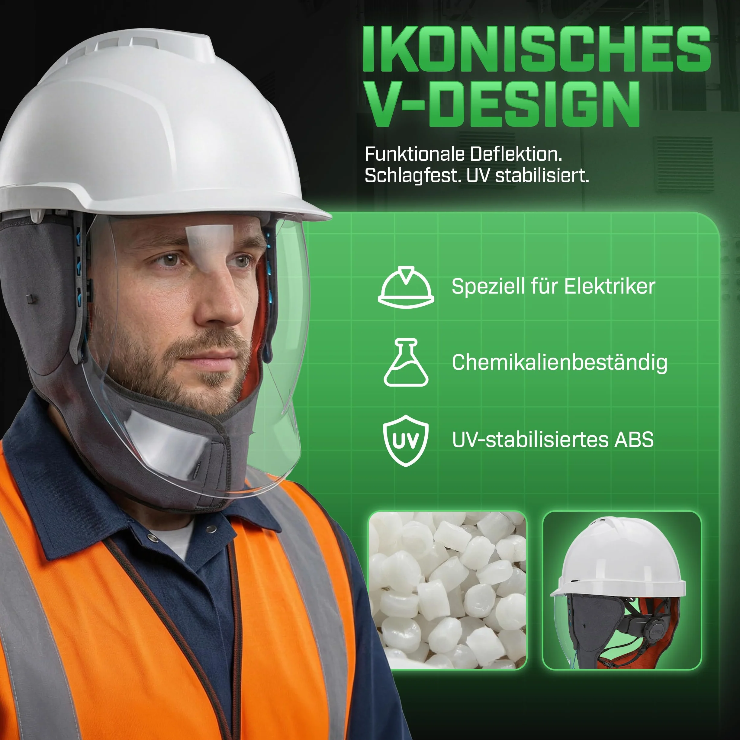 MSA V-Gard 950 zestaw dla elektryków – niewentylowany kask ochronny z wizjerem z łukiem świetlnym (klasa 2) – kask z klapkami na szyję i ucho