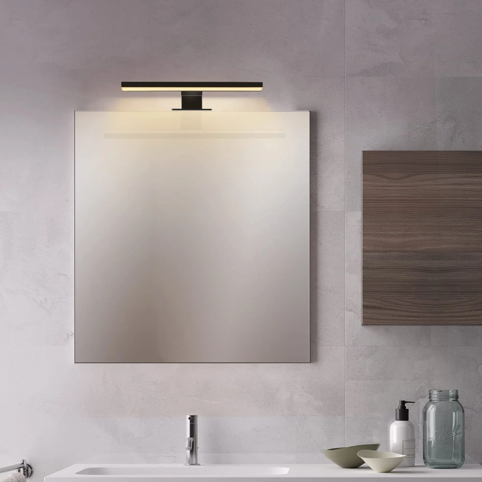 ERWEY 2 w 1 LED lampa nad lustro, 30 cm, IP44, łazienkowa, do makijażu, 230 V, światło do szafy, ciepła biel, zabudowy, zaciskowa, ścienna (czarna)