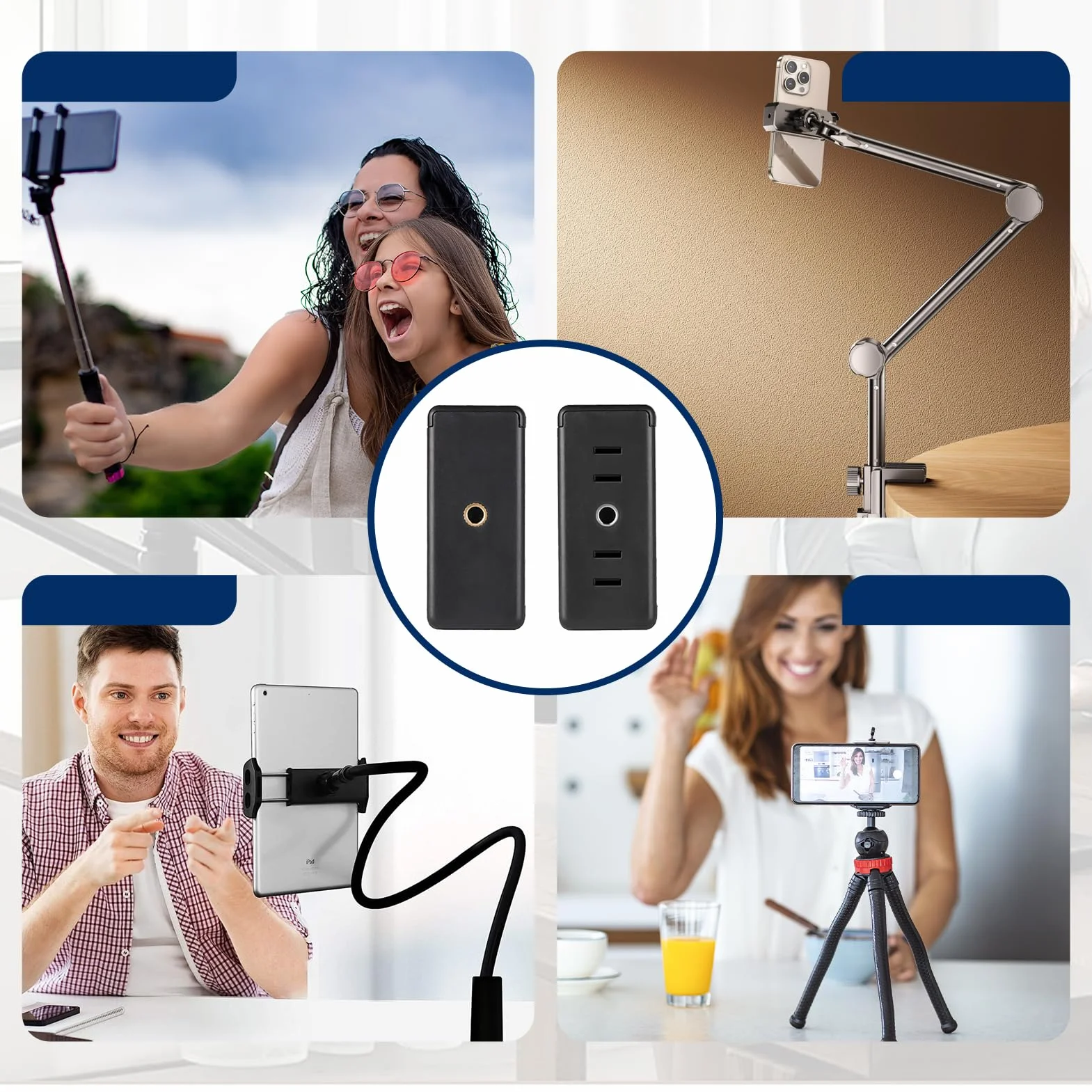 Universalny uchwyt do statywu z adapterem telefonu, regulowany klips 1/4 cala, 4 sztuki