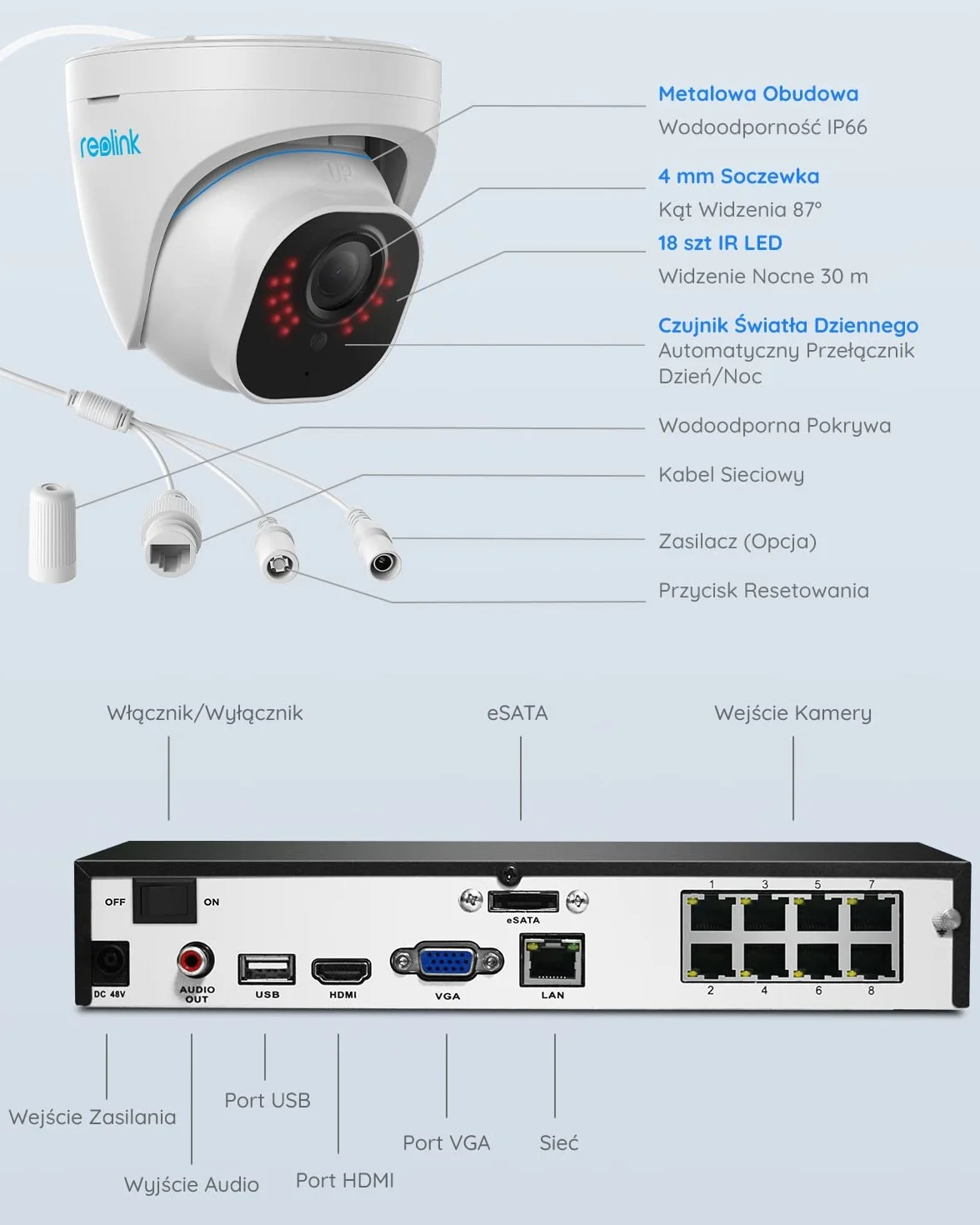 Reolink 4K PoE H.265 Zestaw kamer do monitoringu CCTV, 4 sztuki zewnętrznych kamer IP 8MP z wykrywaniem osób/pojazdów i 8-kanałowy NVR z 2 TB HDD do nagrywania 24h/7 Noktowizja Wodoodporność