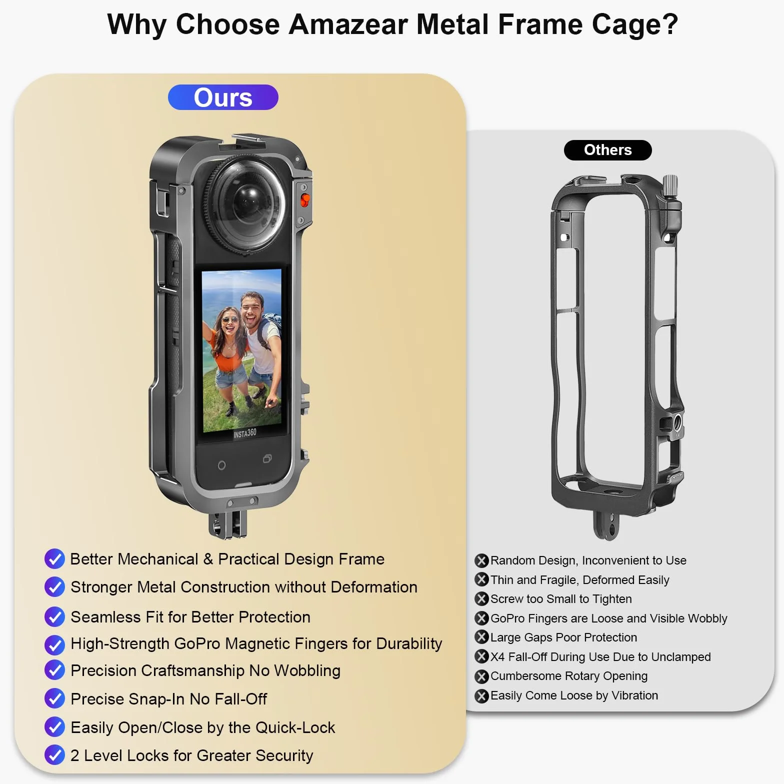 AMAZEAR Metalowa obudowa ochronna Insta360 X4, aluminiowa klatka szybkiego uwalniania z osłoną obiektywu