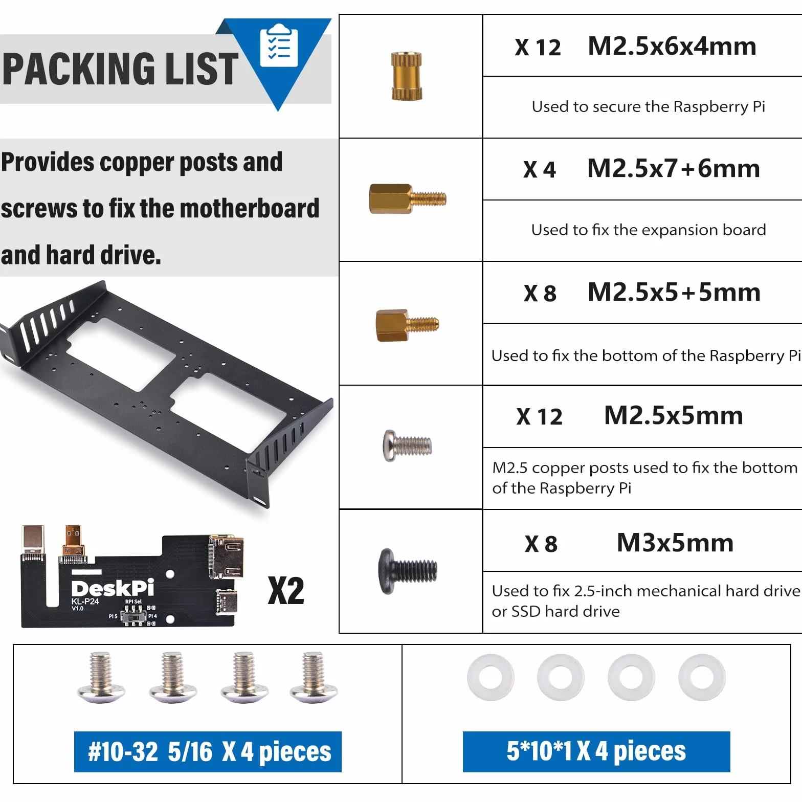 GeeekPi DeskPi RackMate Accessories SBC Shell 10 cali 1U Rack z 2PCS Micro HDMI do HDMI Adapter Board KL-P24 dla Raspberry Pi 5 Pi 4B