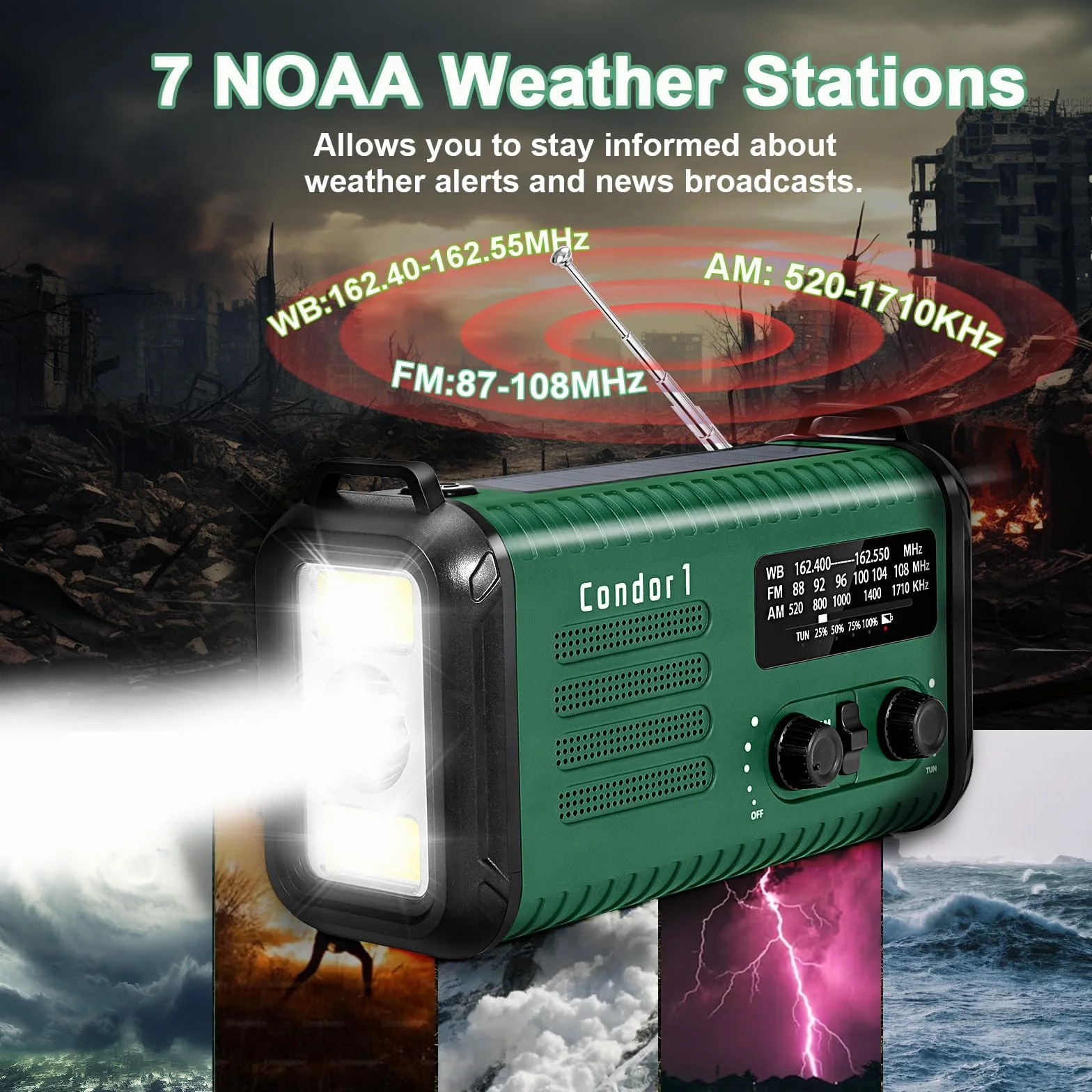 Radio awaryjne 20000 mAh / 74000 mWh, solarne radio z korbą ręczną AM/FM/NOAA, zasilanie bateryjne z ładowarką do telefonu komórkowego, alarmem SOS, latarką i lampą do czytania w nagłych wypadkach
