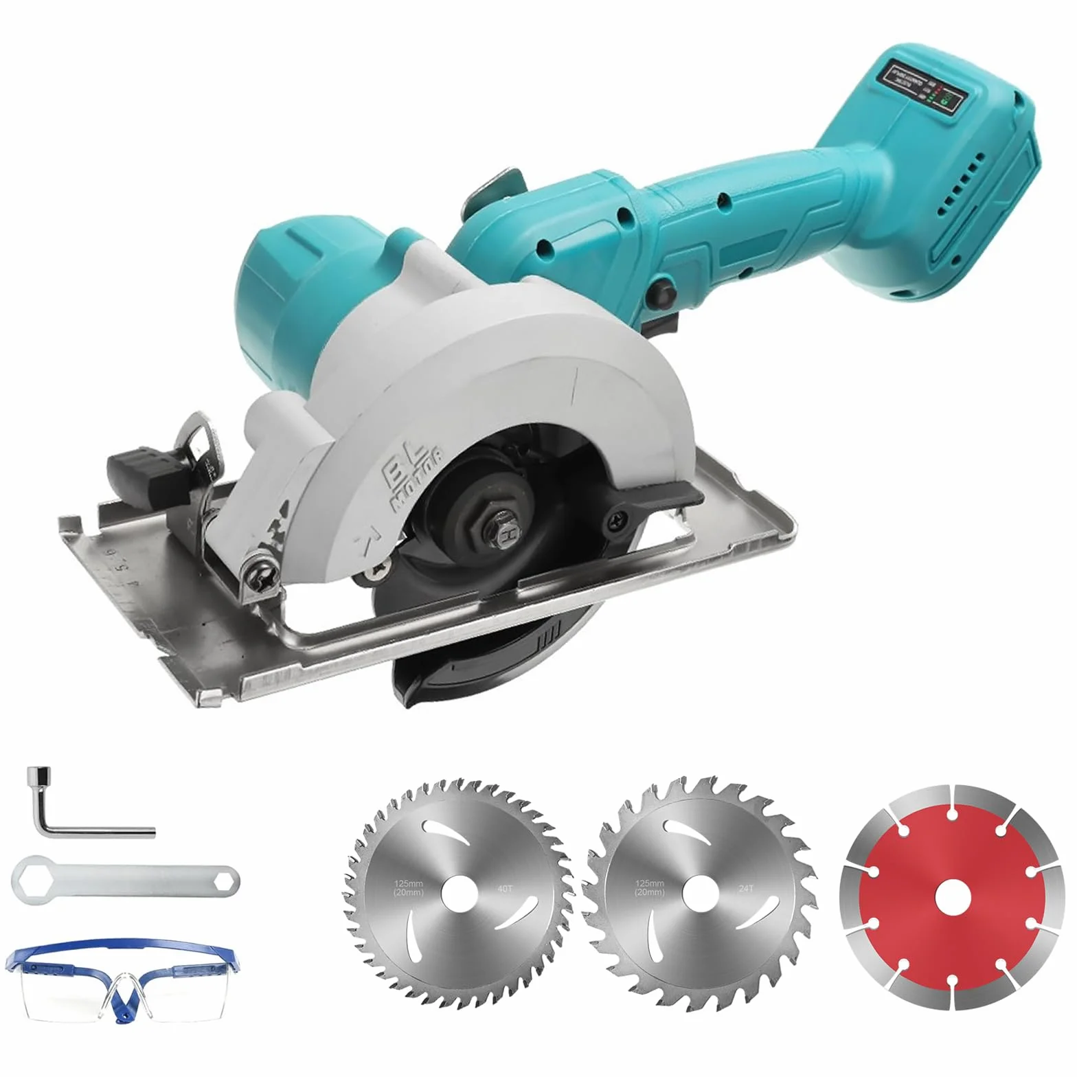 Akumulatorowa piła tarczowa do Makita 18 V, ręczna piła tarczowa z 3 piłami, silnik bezszczotkowy 1800 W, bezel 0-45° / głębokość 40 mm, do cięcia drewna miękkiego metalu