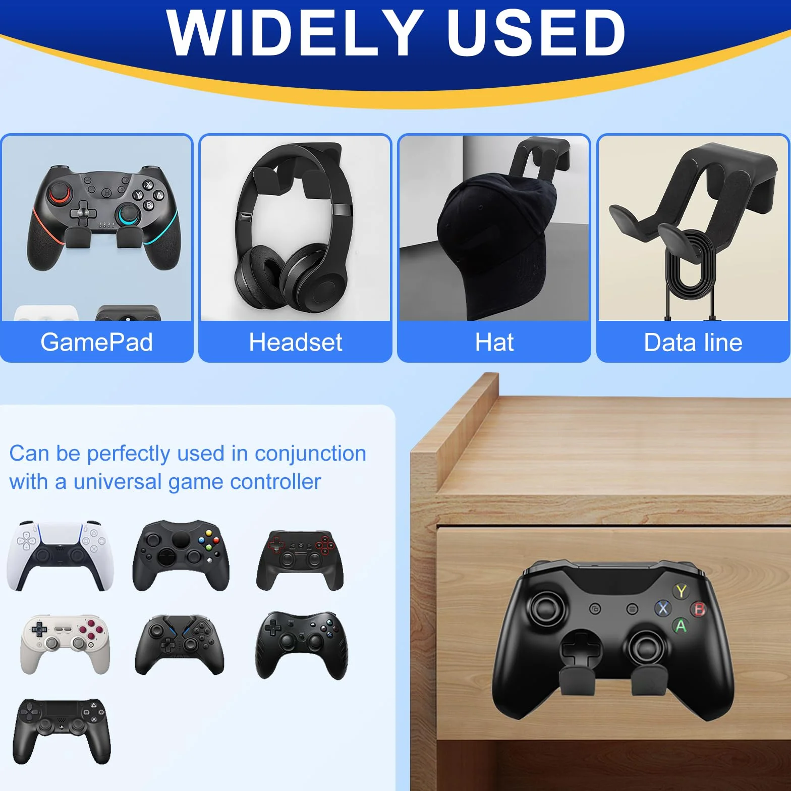 Uchwyt do Kontrolera Ścienny Uniwersalny Hak na Xbox PS4 PS5 Switch i Słuchawki 3 Sztuki