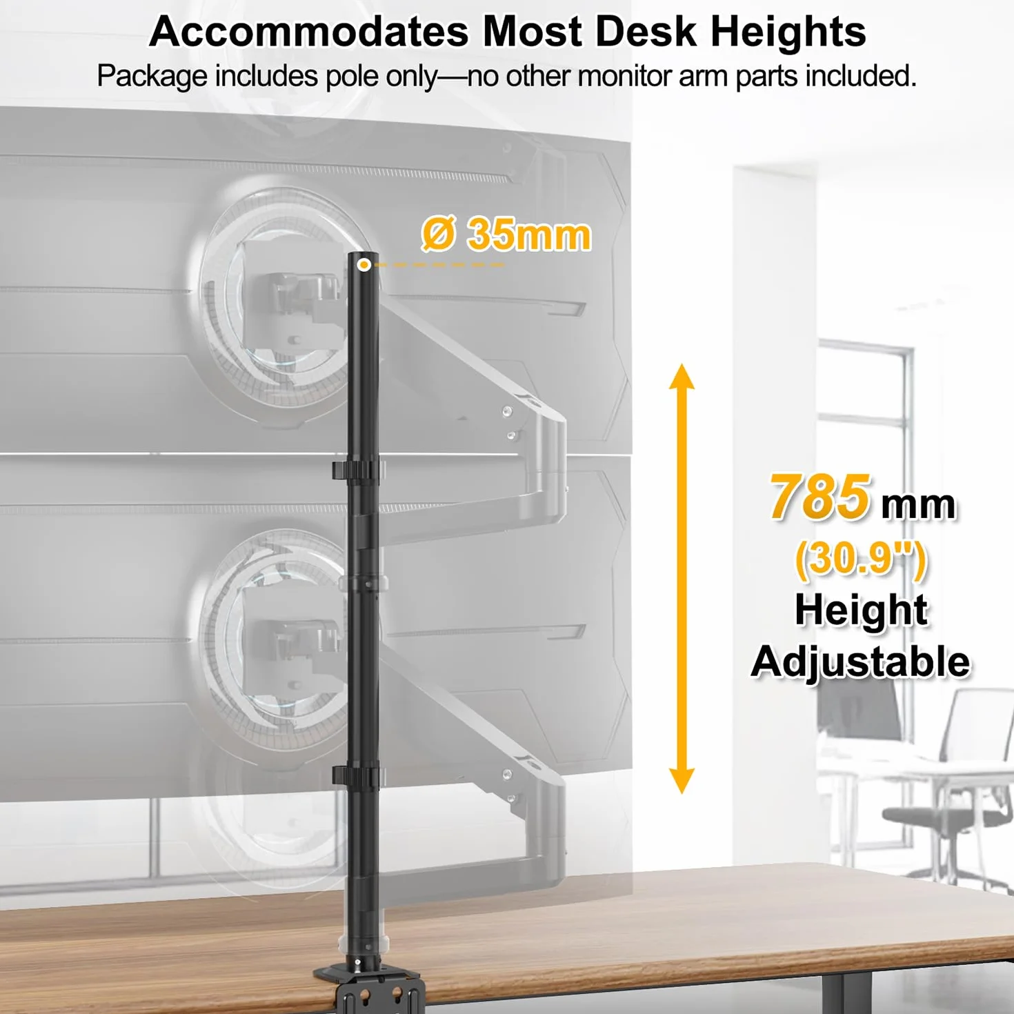 Stalowy drążek do monitora 814 mm 2-częściowy 40 kg czarny