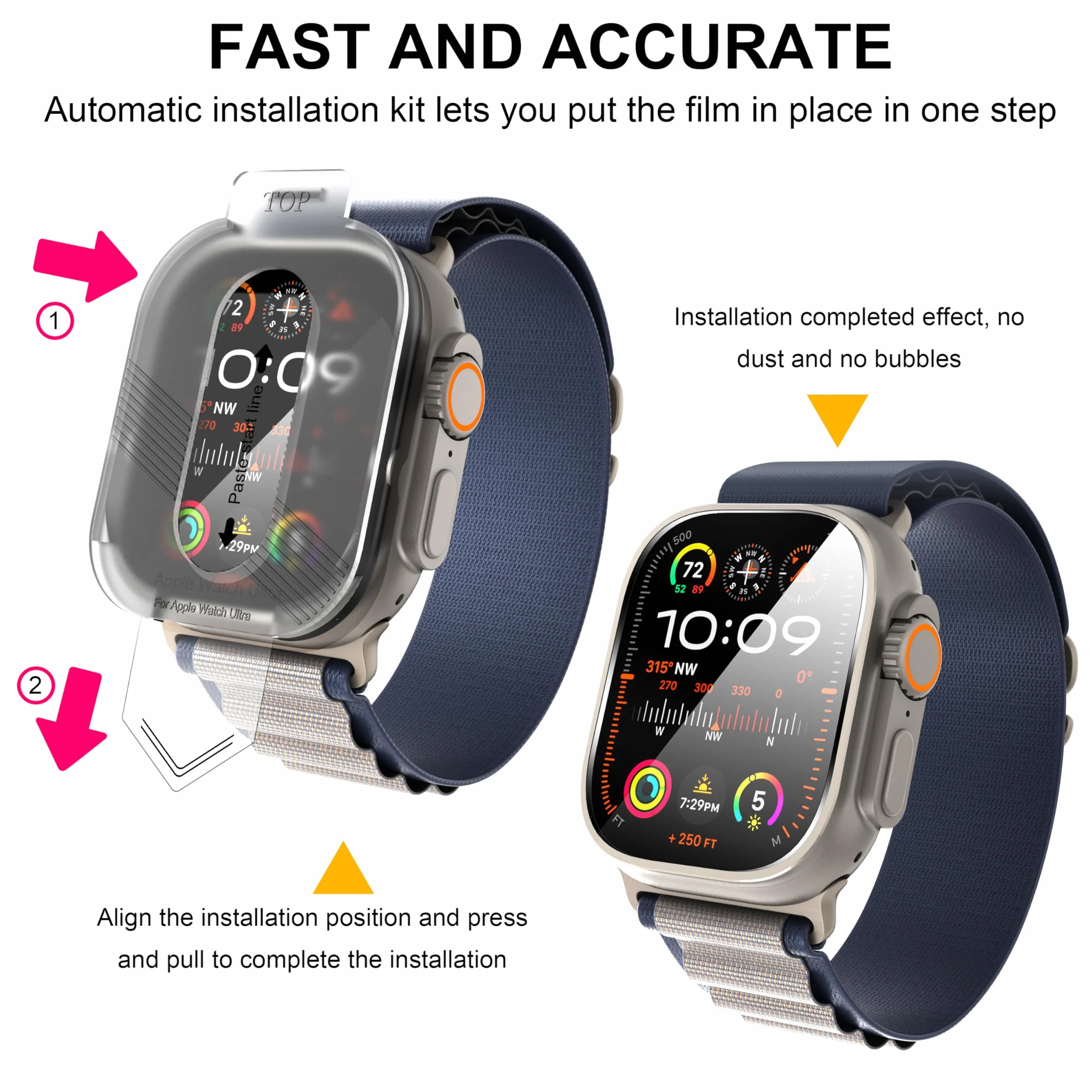Diruite 2 Sztuki Ochraniacz Ekranu do Apple Watch Ultra 3/2/1 49mm Wysokiej Rozdzielczości Szkło Hartowane Folia Ochronna Smartwatch