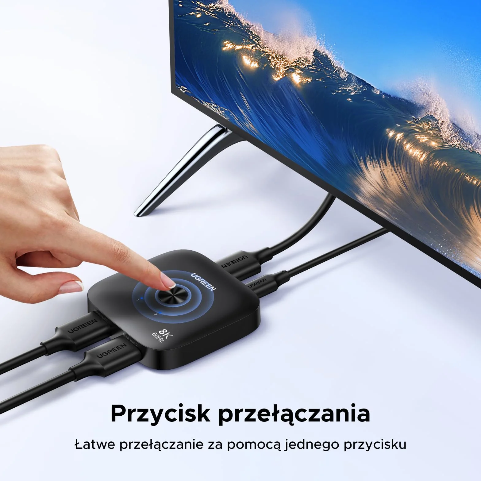UGREEN HDMI Switch 2 In 1 Out 8K60Hz 4K240Hz 120Hz Przełącznik do PC PS5 Xbox