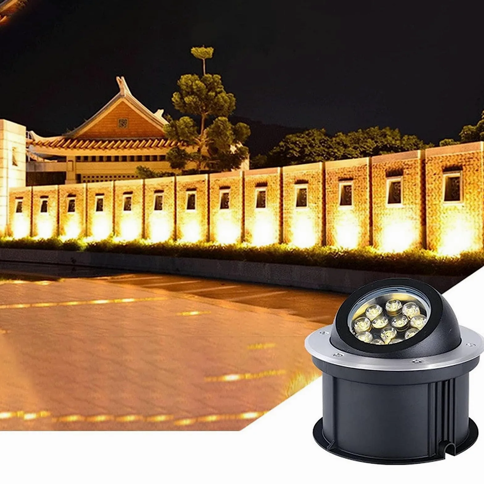 Oświetlenie ogrodowe - zewnętrzne lampy do wkopywania w ziemię, okrągła lampa LED ze stali nierdzewnej do wkopywania w ziemię, wodoodporna lampa punktowa IP67 do ogrodu,Yellow-9W(24V)