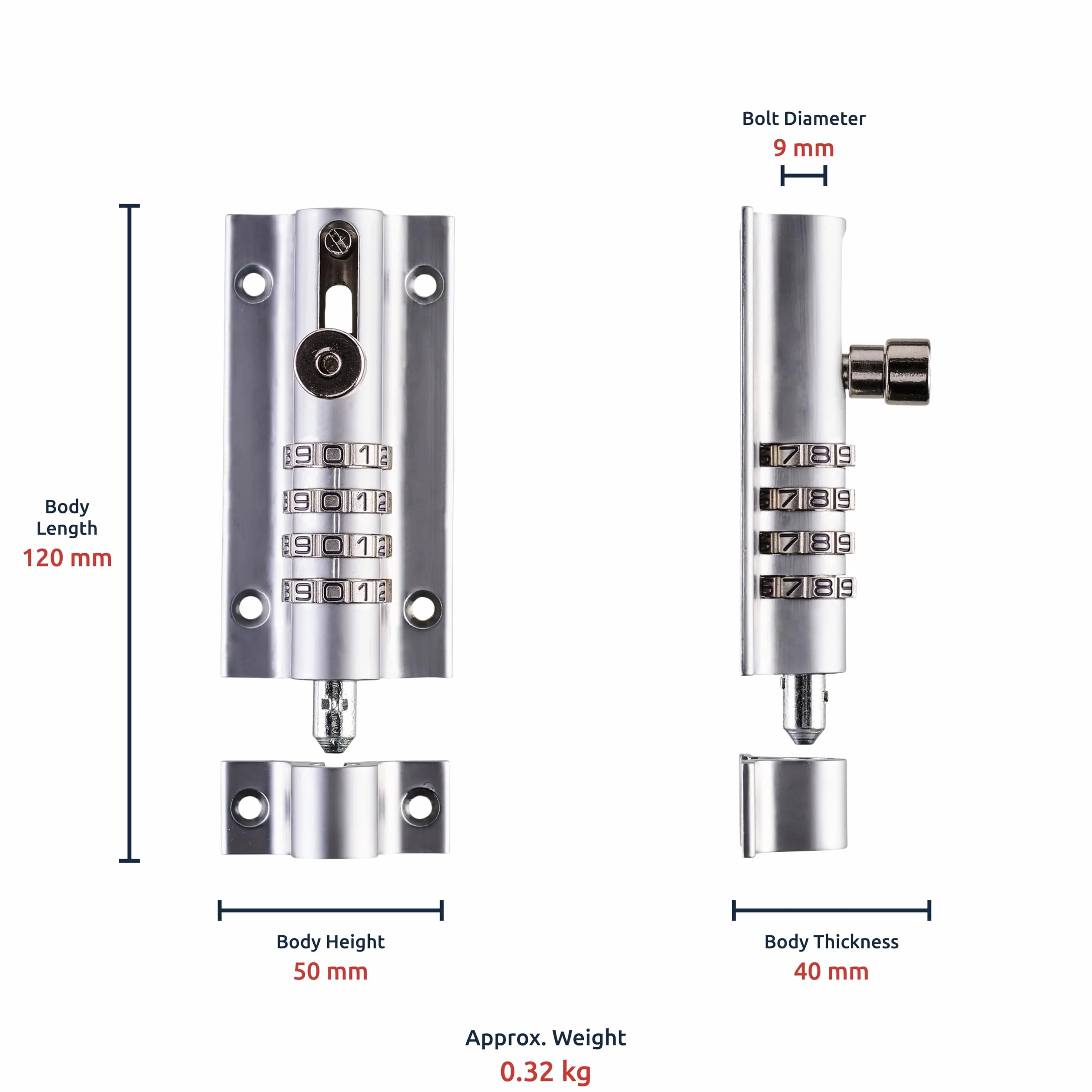 Squire Combi Bolt Zamek do drzwi (COMBI4) - 4-kołowa śruba blokująca - odporna na warunki atmosferyczne korpus odlewany ciśnieniowo, śruba ślizgowa odporna na manipulację - zamek do bramy bezpieczeństwa do domu i garażu (chrom, 120 mm)