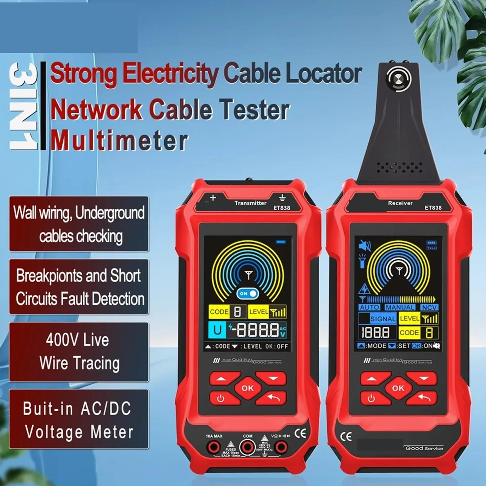 Tester kabli sieciowych, Wytrzymały lokalizator kabli elektrycznych, wykrywacz zwarć w podziemnych instalacjach ściennych, tester sieciowych, cyfrowe multimetry