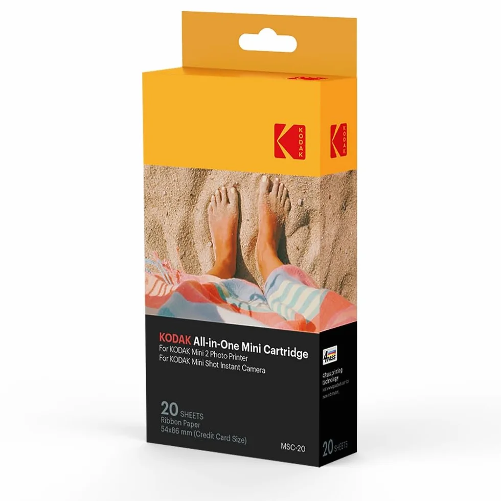 KODAK PM220 Drukarka fotograficzna i wkład MSC20 - Zdjęcia 5,4 x 8,6 cm, WiFi, kompatybilna z iOS i Android - Biała