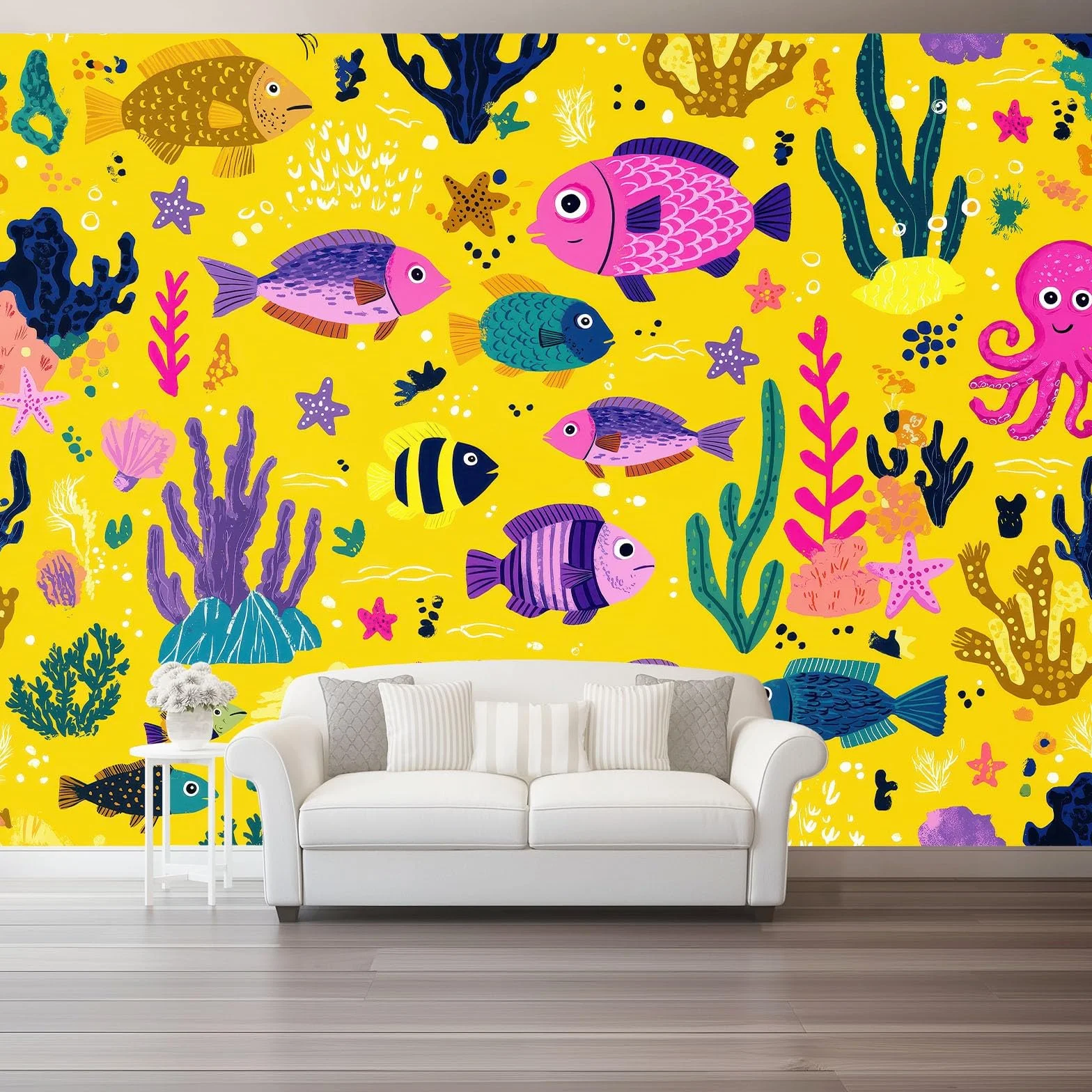 Zabawa dziecięca Rozgwiazda Rozgwiazda Fish Tynk Fototapeta Moda Mural Dekoracja ścienna 400 x 280 cm Gigantyczny plakat Projekt Papier ścienny Żółty