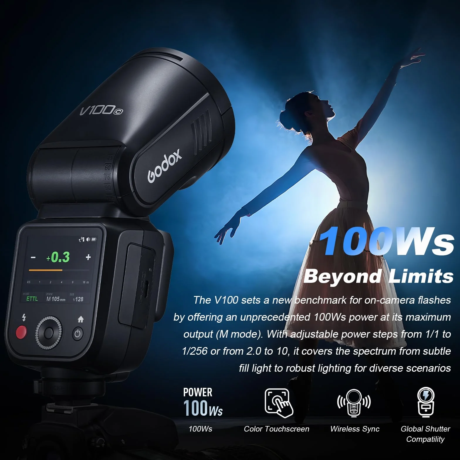 Godox V100-N okrągła głowica flash TTL Speedlight 100Ws HSS 1/8000s z baterią litowo-jonową do Nikon