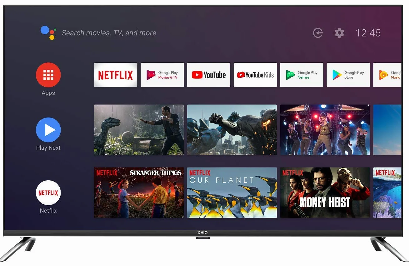 CHIQ U50H7A, 50", Android Smart TV, UHD, 4K, WiFi, Bluetooth, Google Assistant, Netflix, Prime Video, 3 HDMI, 2 USB
