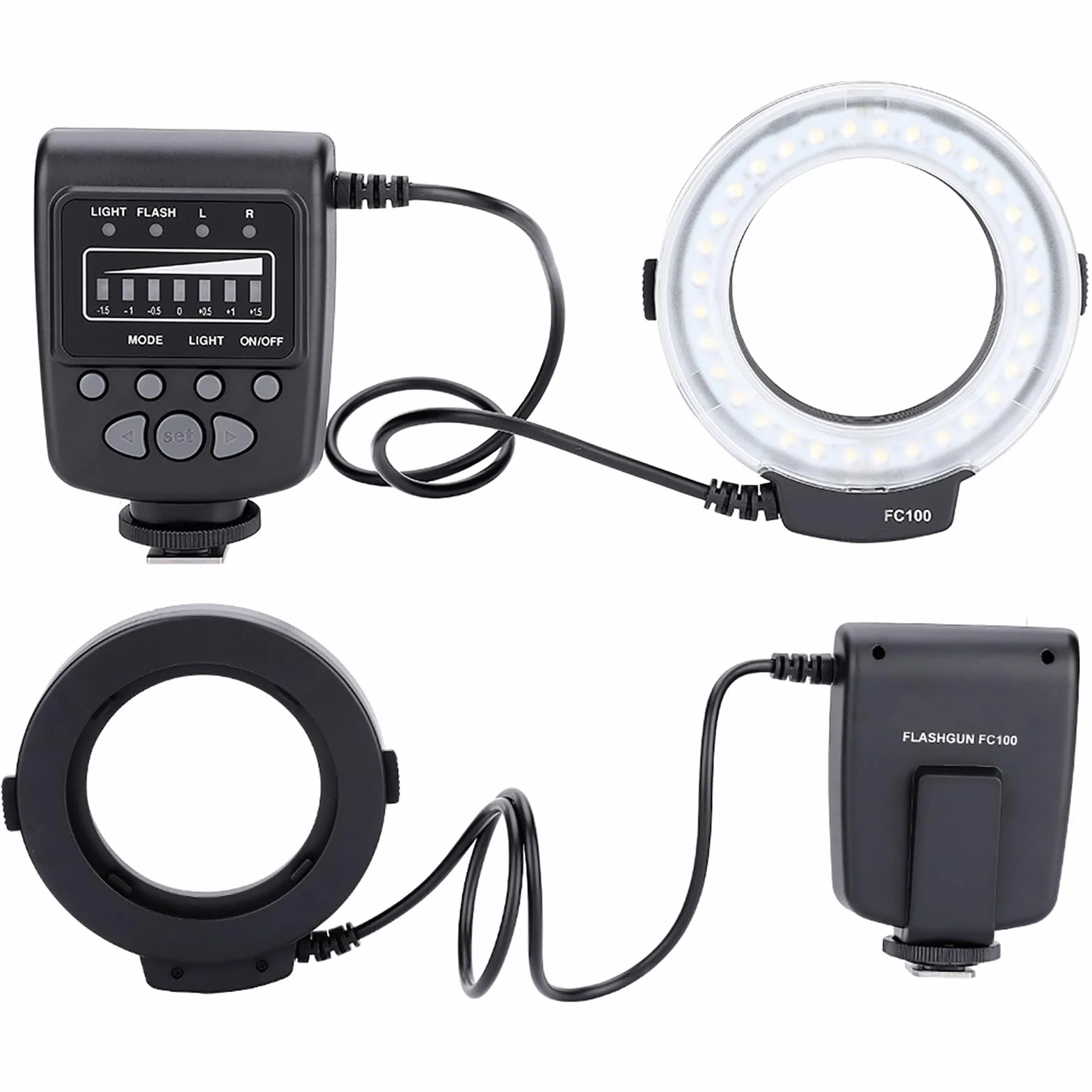 FC 100 Pierścieniowa Błyskowa LED do Makrofotografii, Stroboskopowa, Plastikowa, 5000K, Biała