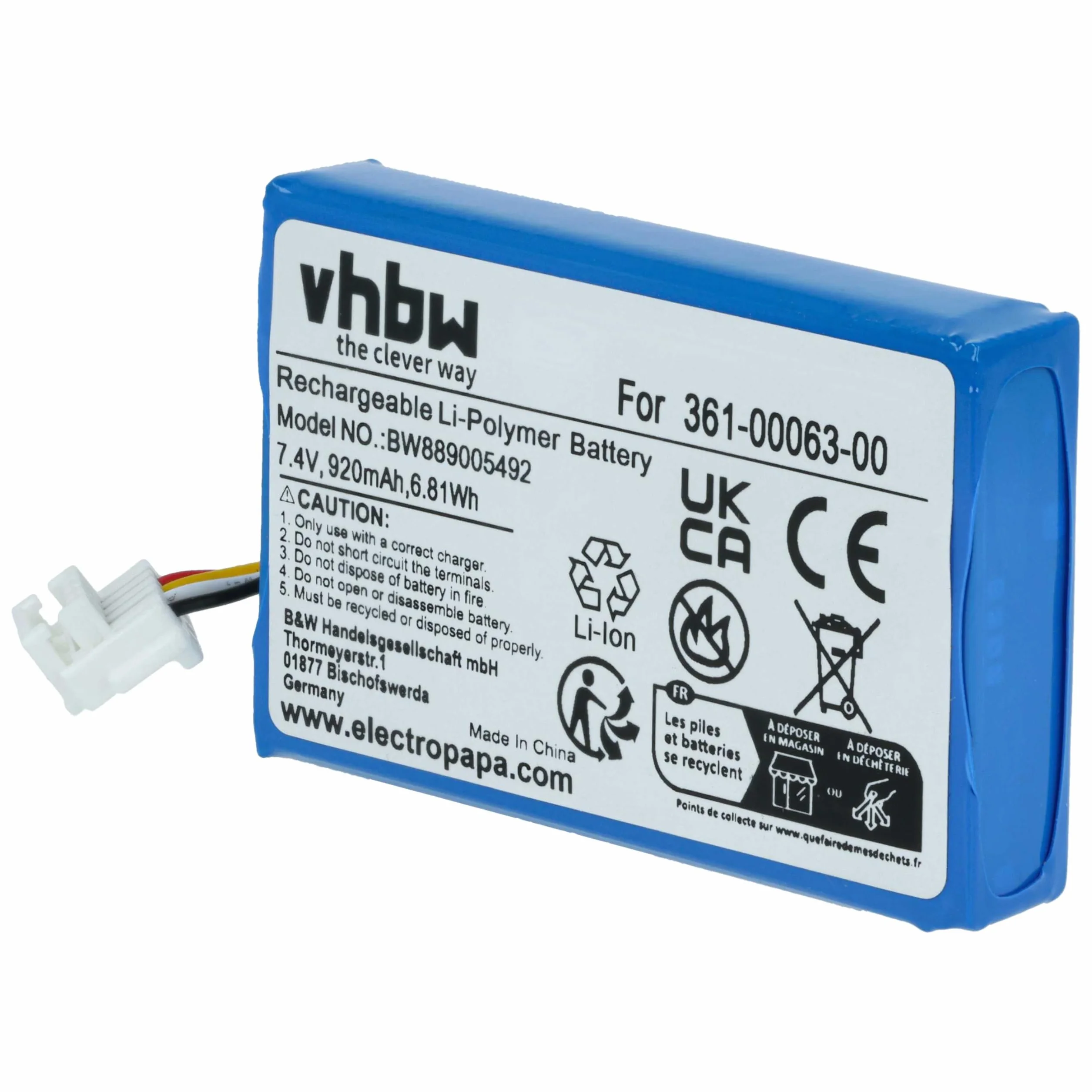 vhbw Bateria kompatybilna z BMW Navigator 6 5 VI V GPS 920 mAh 7,4 V litowo-polimerowa