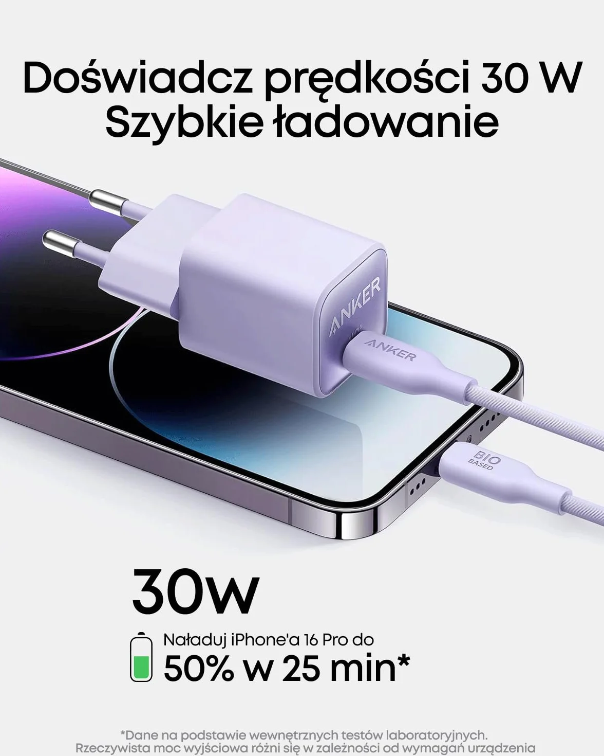 Anker Ładowarka USB C GaN 30 W, 511 (Nano 3), PIQ 3.0 PPS, szybka ładowarka, kompatybilna z iPhone 16/16 Pro/16 Pro Max/15 Pro, Galaxy, Pixel 4/3, iPad (bez kabla do ładowania)