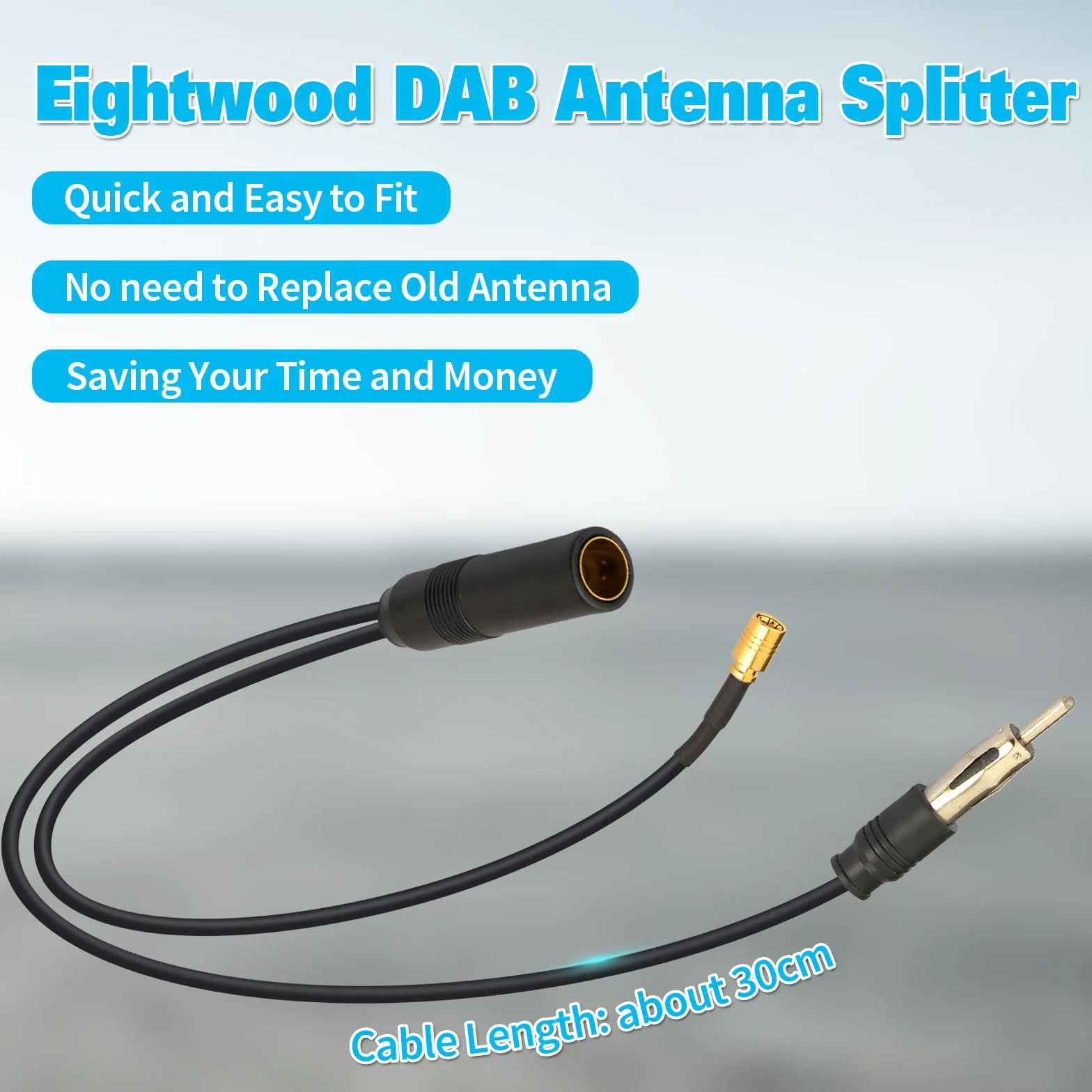 Eightwood Rozdzielacz DAB antenowy SMB RG174 30 cm do AM/FM DAB+ Radio Pioneer Clarion Alpine