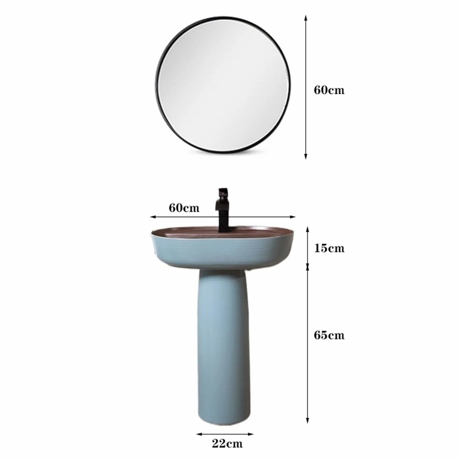 Umywalka łazienkowa ceramiczna, umywalka stojąca, elegancka niebieska umywalka stojąca, 2-częściowa umywalka kolumnowa, umywalka nablatowa, umywalka zewnętrzna na podwórk